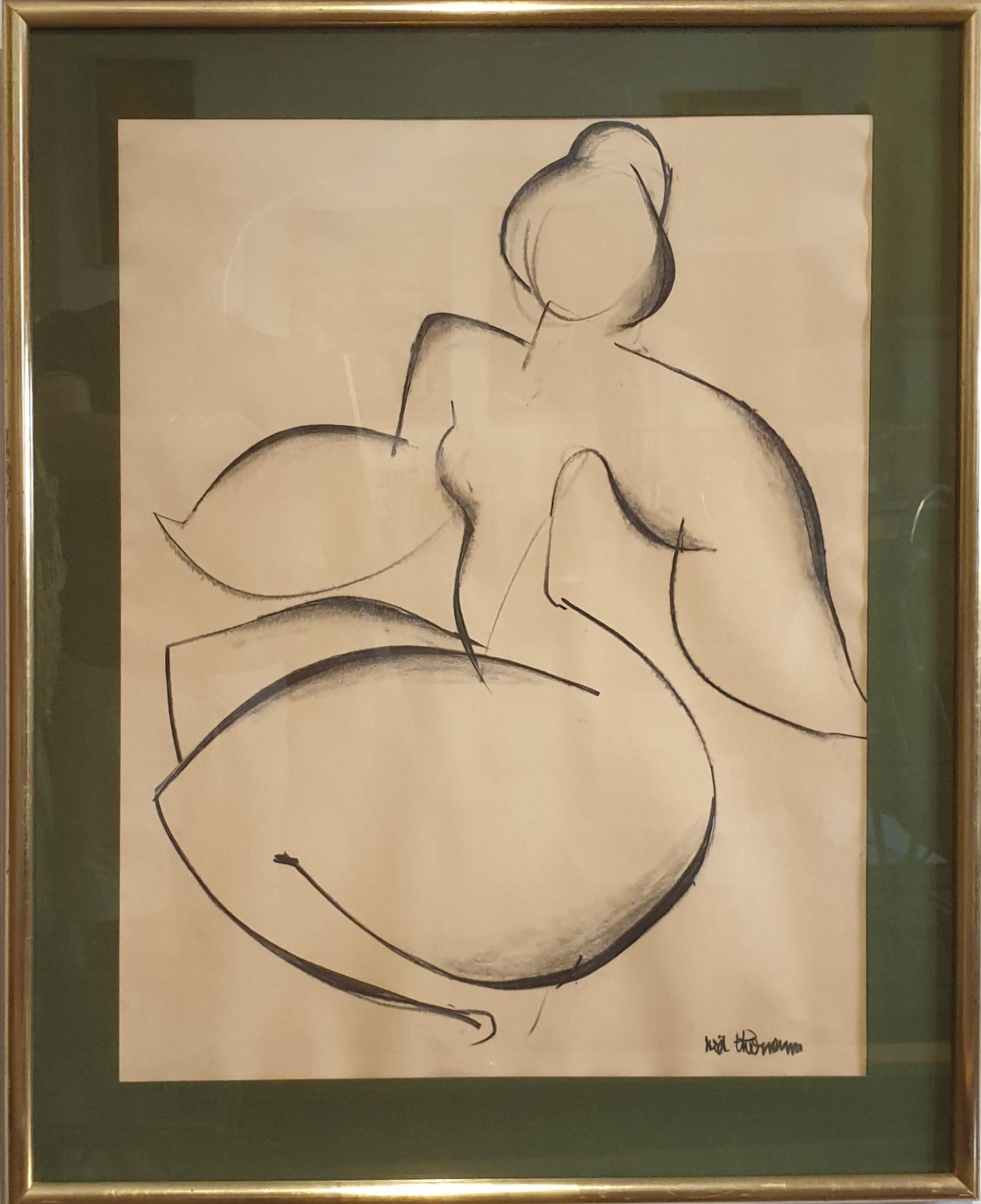 Mid Century Female Nude, Charcoal on Paper. - Art by Noël Thomann