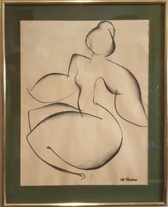 Mid Century Female Nude, Charcoal on Paper.