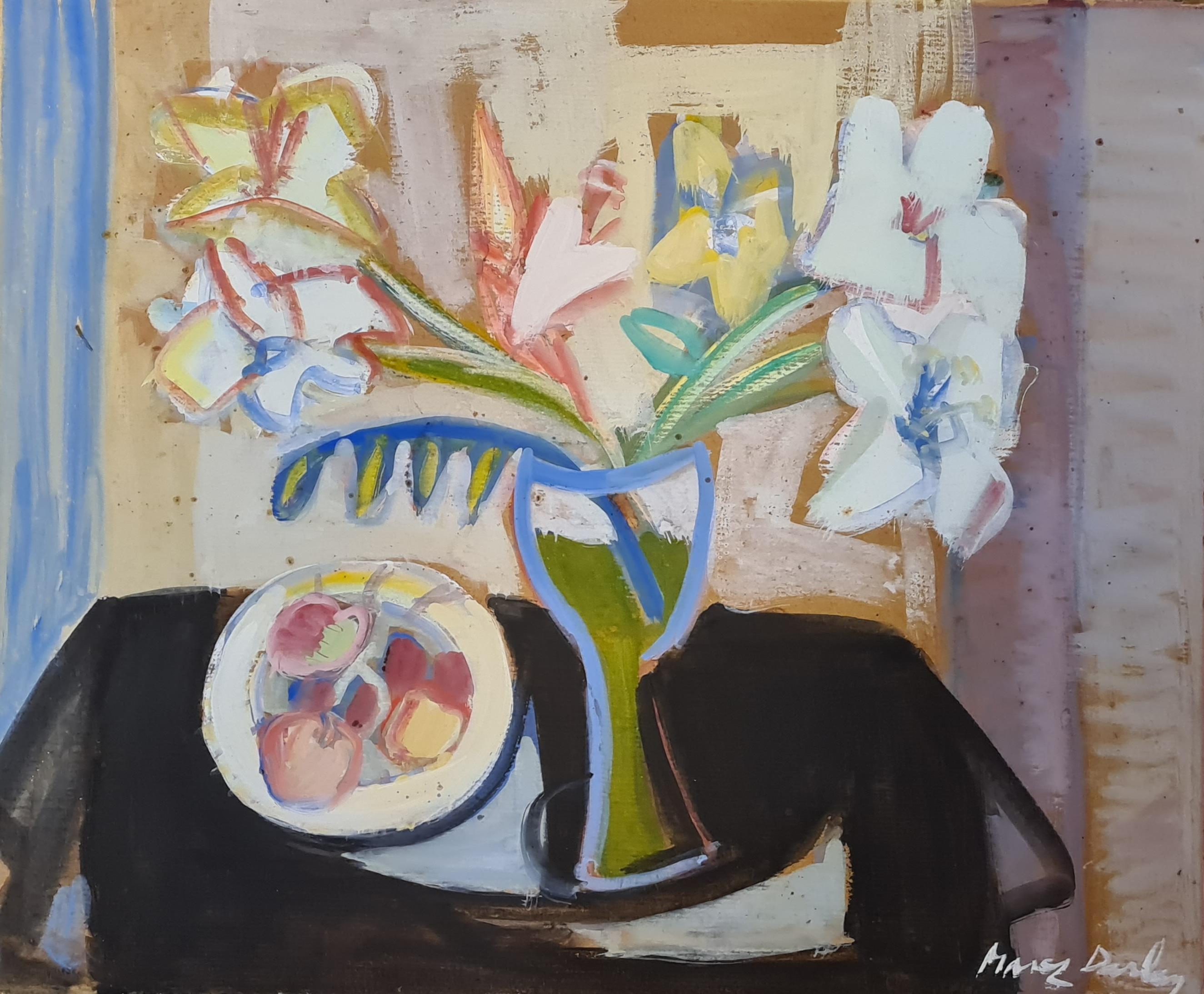 Nelly Marez-Darley Still-Life Painting - Mid 20th Century, Ecole de Paris, Still Life of Flowers and Fruit.