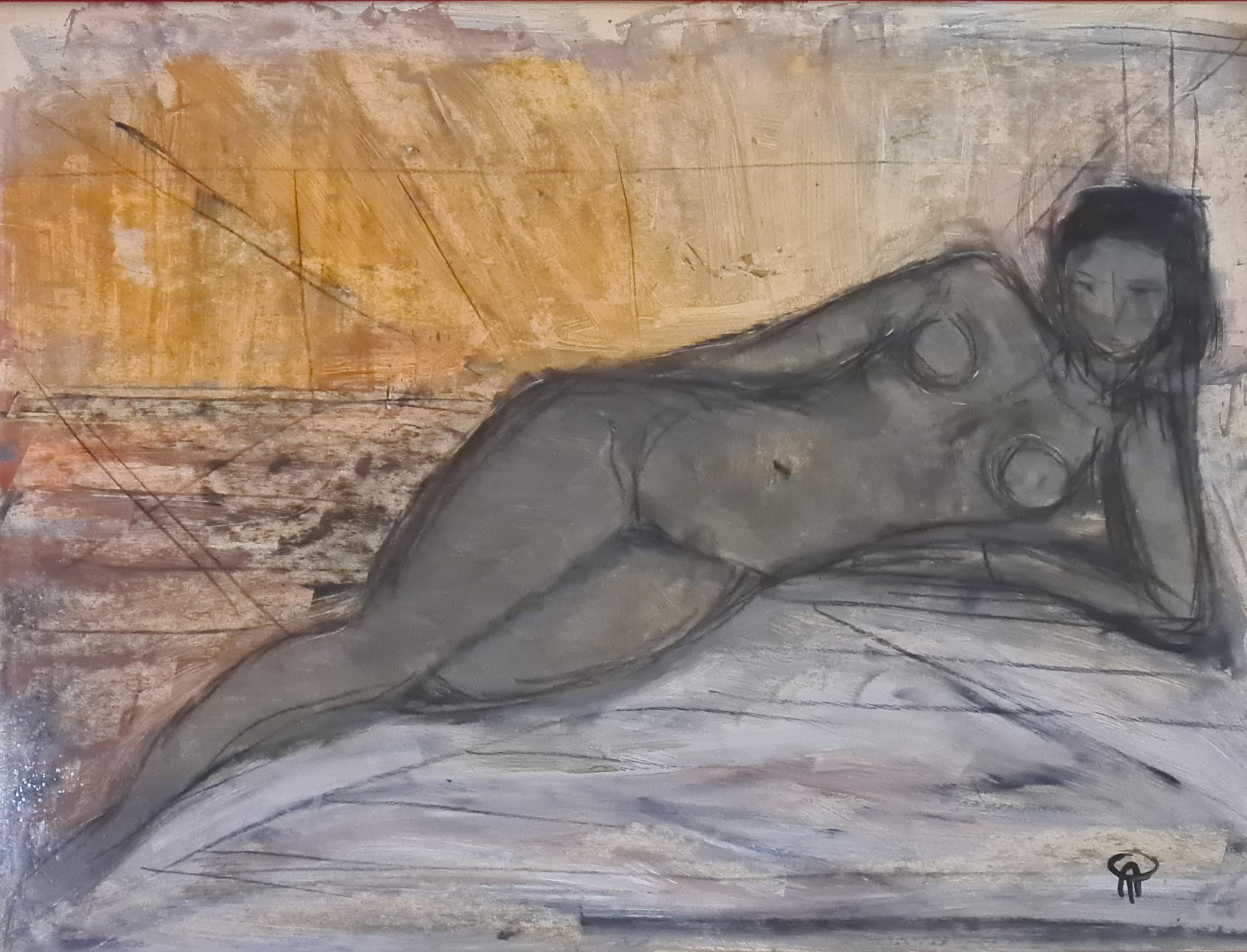 Modern Mid-Century Odalisque, Reclining Female Nude. - Art by André Petroff