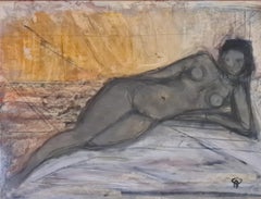 Vintage Modern Mid-Century Odalisque, Reclining Female Nude.
