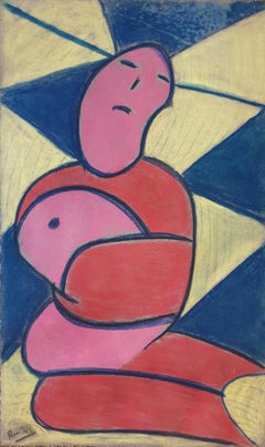 Abstract Expressionist CoBrA Style Female Nude. Chalk on Paper.