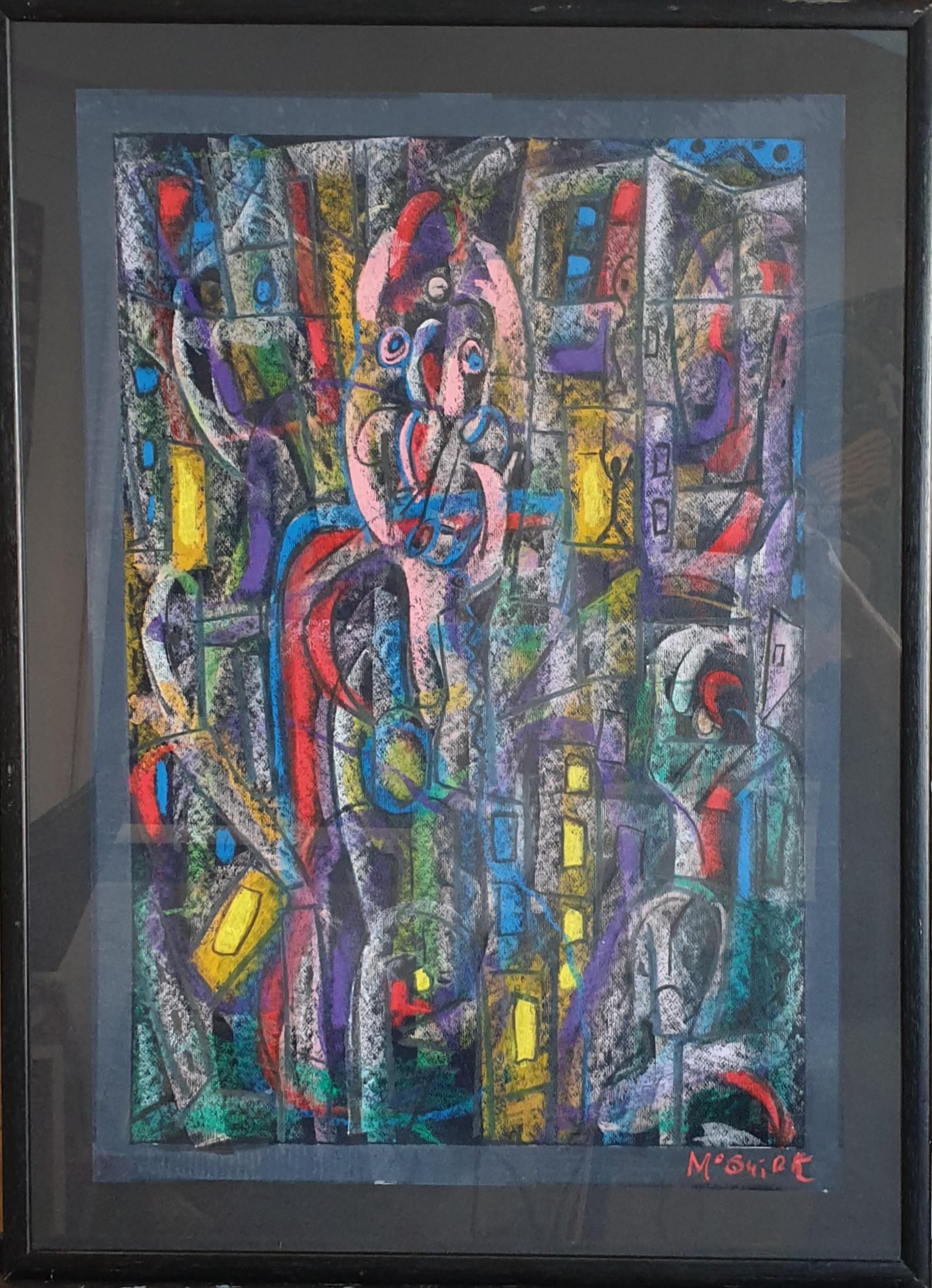 John Mc Quirk Abstract Drawing - Untitled, Abstract Expressionist Outsider Art, Pastel on Black Paper.