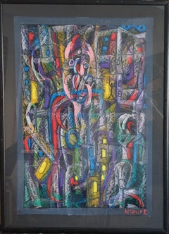 Untitled, Abstract Expressionist Outsider Art, Pastel on Black Paper.