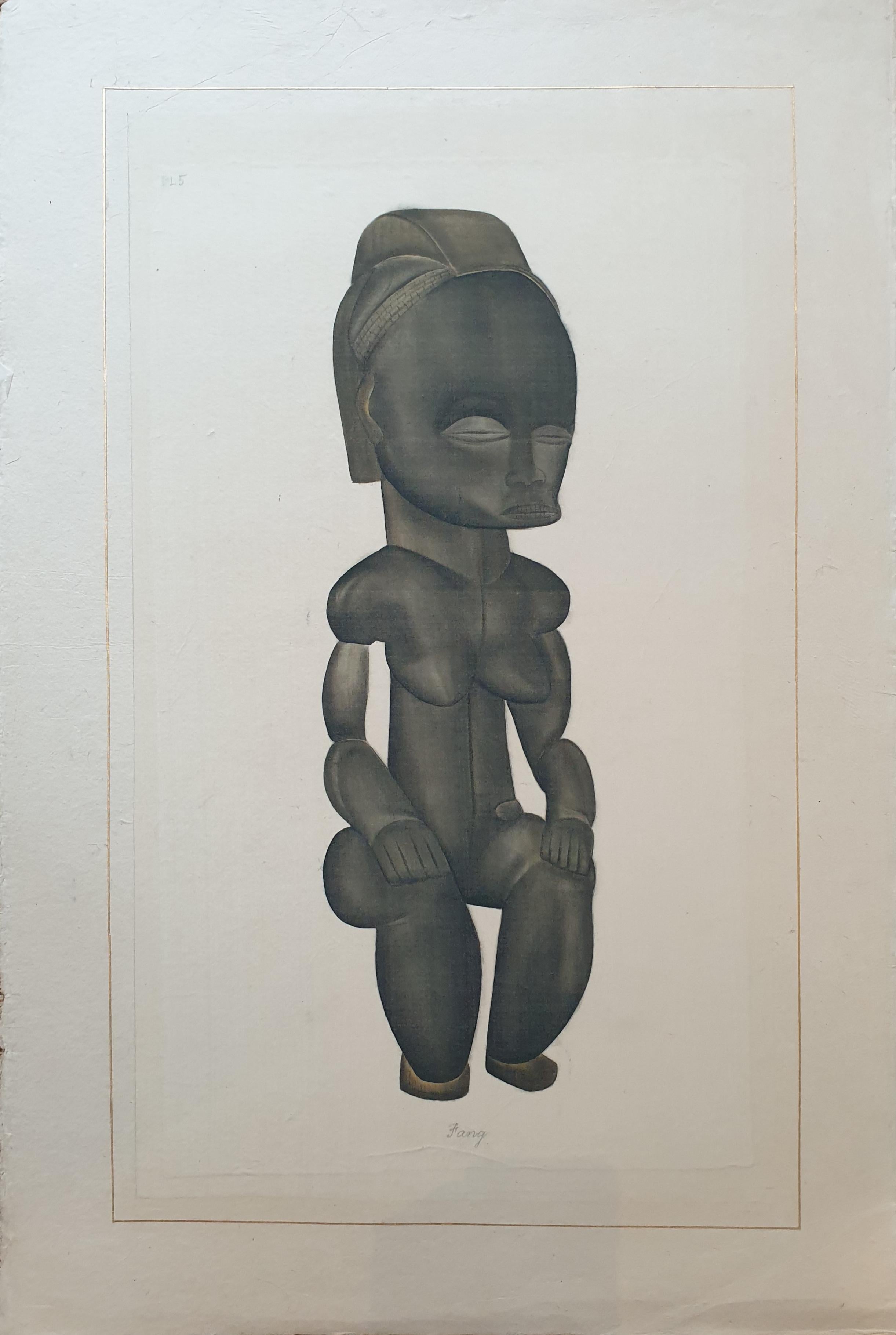 African Fang Figure. Watercolour on Handmade Paper, Laid on Vélin d'Arches. - Art by La Roche Laffitte
