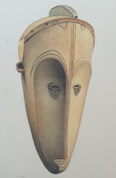 Masque africain Ngil. Aquarelle sur papier fait main sur Vélin d'Arches.