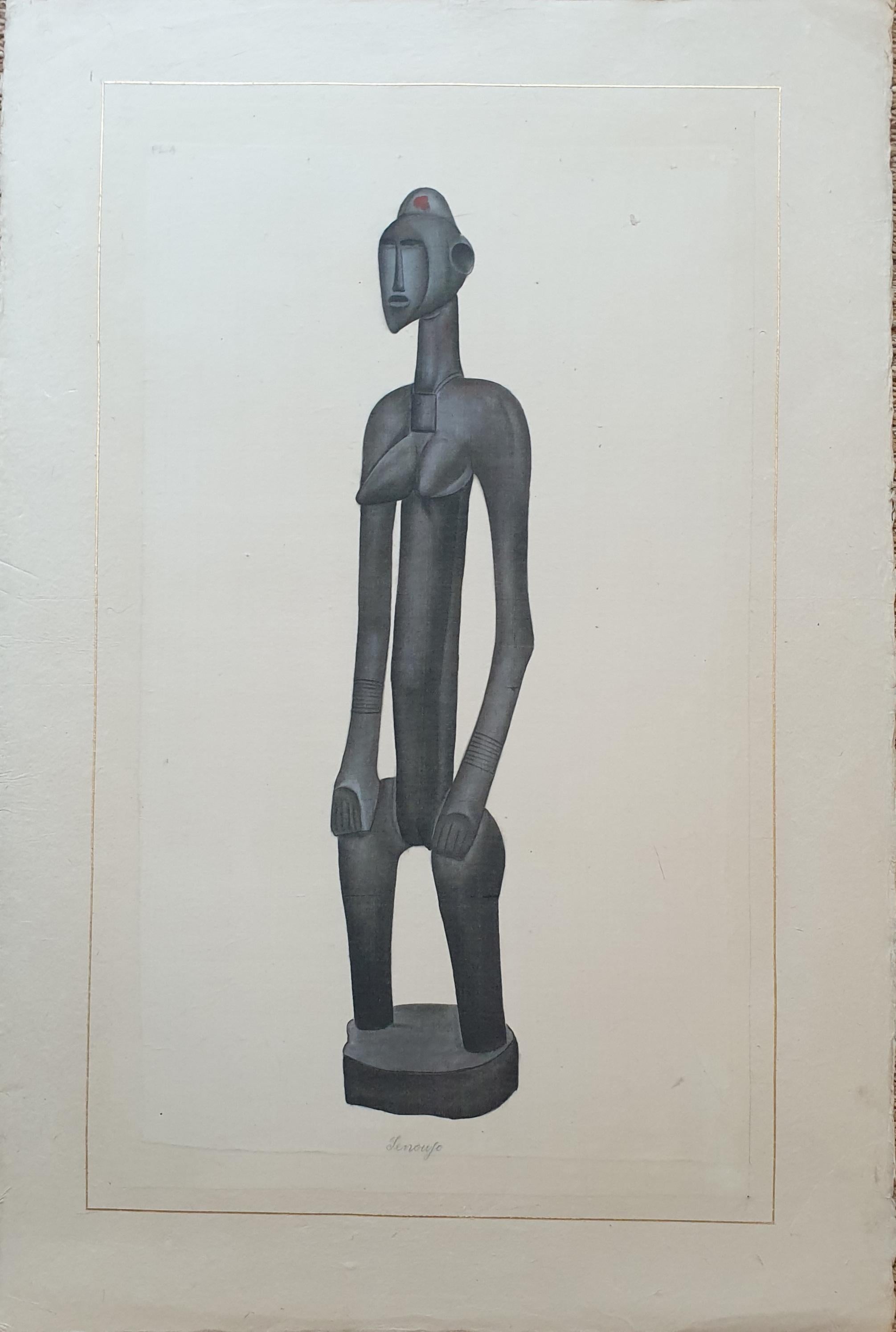 La Roche Laffitte Still-Life - African Senoufo Figure. Watercolour on Handmade Paper Laid on Vélin d'Arches