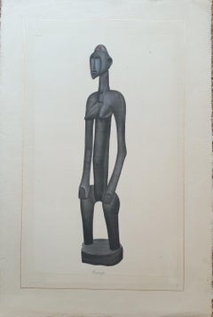 Figure africaine de Senoufo. Aquarelle sur papier fait main sur Vélin d'Arches. 