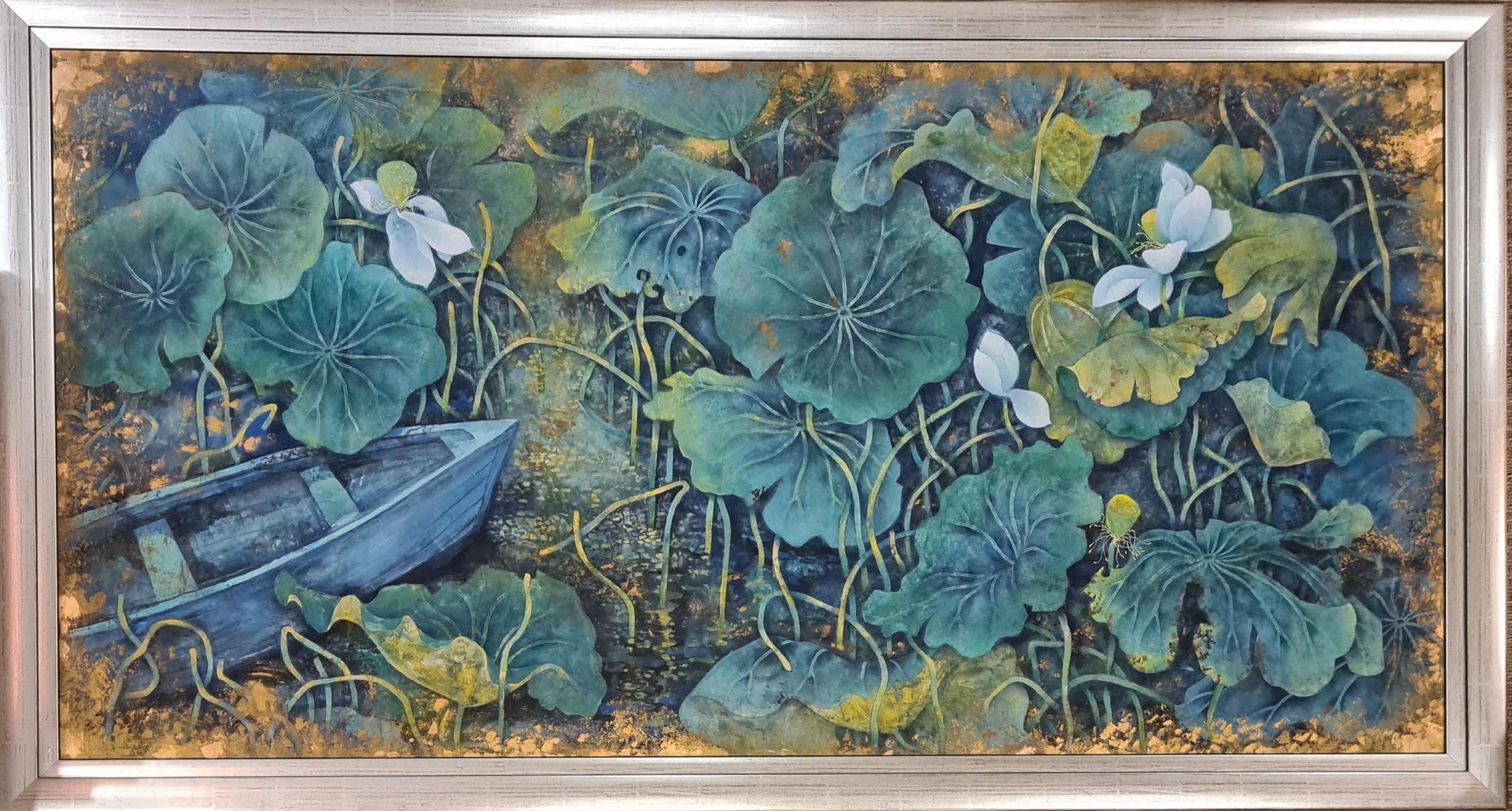 Water lillies, Hommage Zhou Dun-y,  Large Contemporary Chinese Painting on Paper