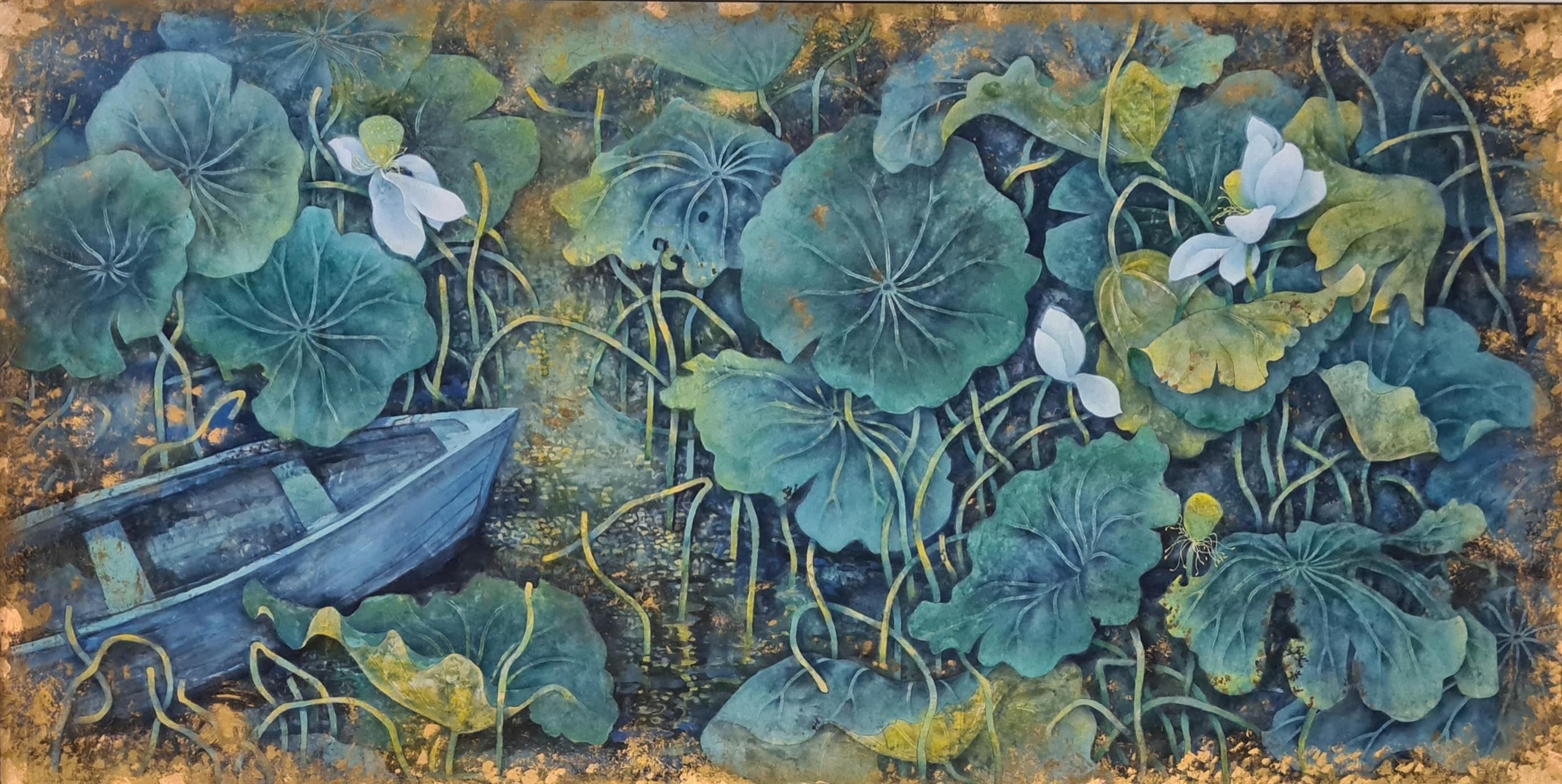 Water lillies, Hommage Zhou Dun-y,  Large Contemporary Chinese Painting on Paper - Art by Shao