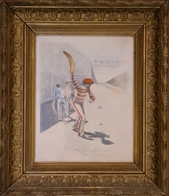 Euskal Jai Parisien, Pelote Basque, Original Gouache and Pencil drawing