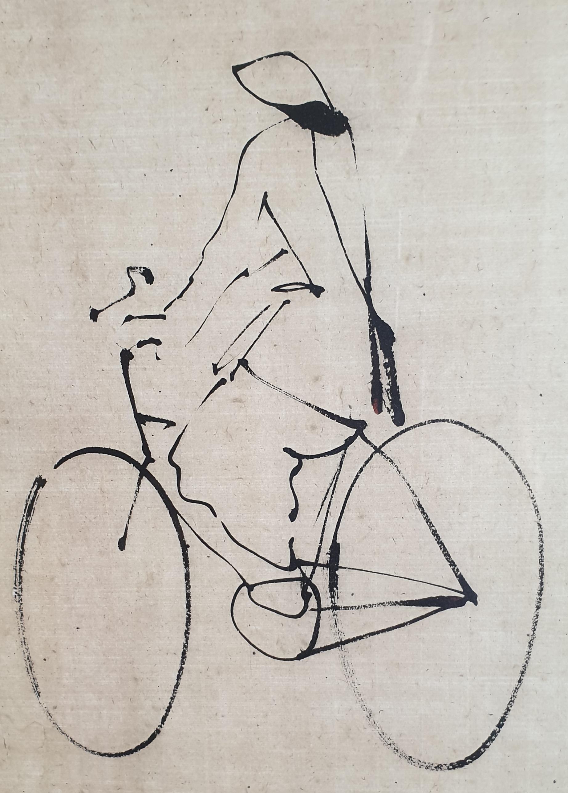 The Cyclist. 'Encre de Chine' on Linen Cloth. . - Art by Unknown