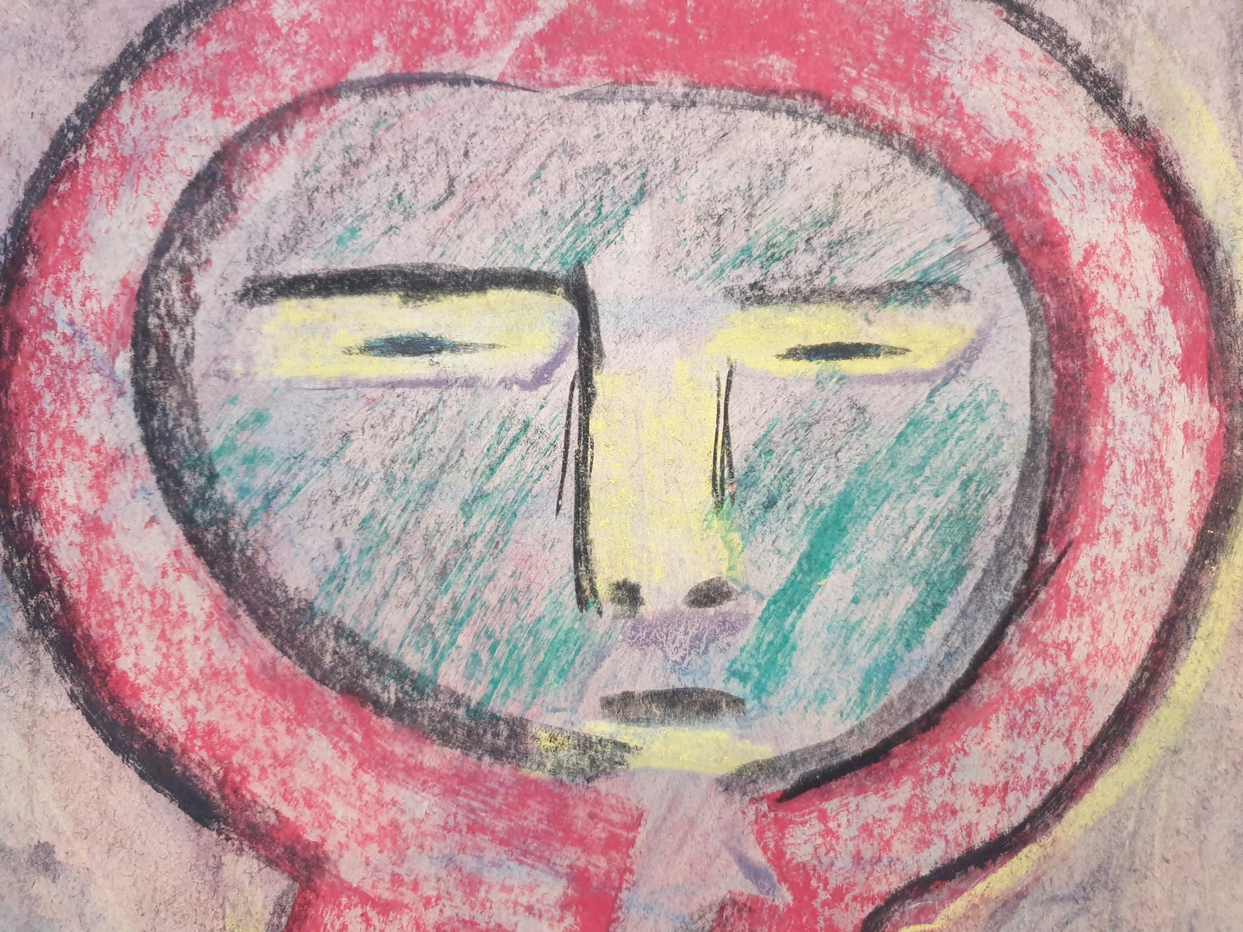 Abstract Expressionist CoBrA Style Figure. Chalk on Card. For Sale 2