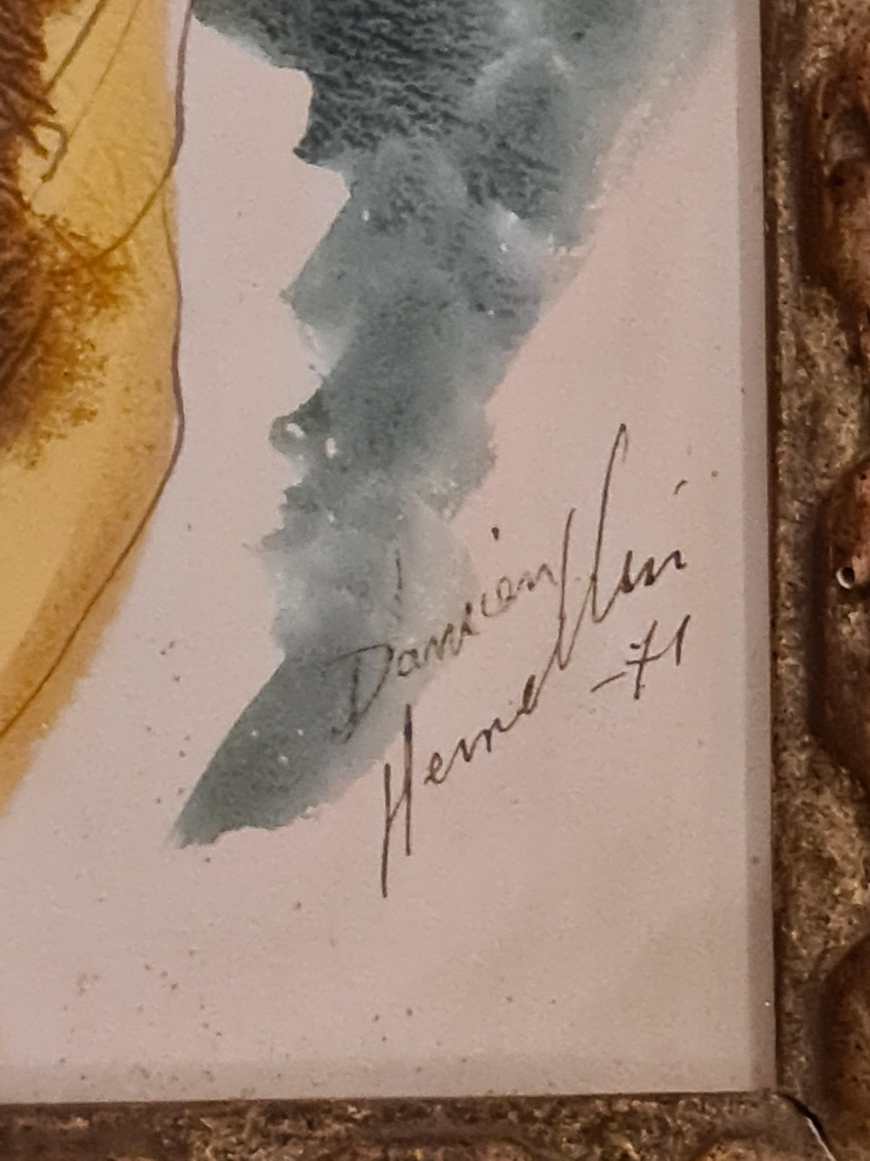 'Le danzatrici', Guazzo francese della fine del secolo scorso su carta strutturata - Figurative Art Marrone di Damien Hermellin