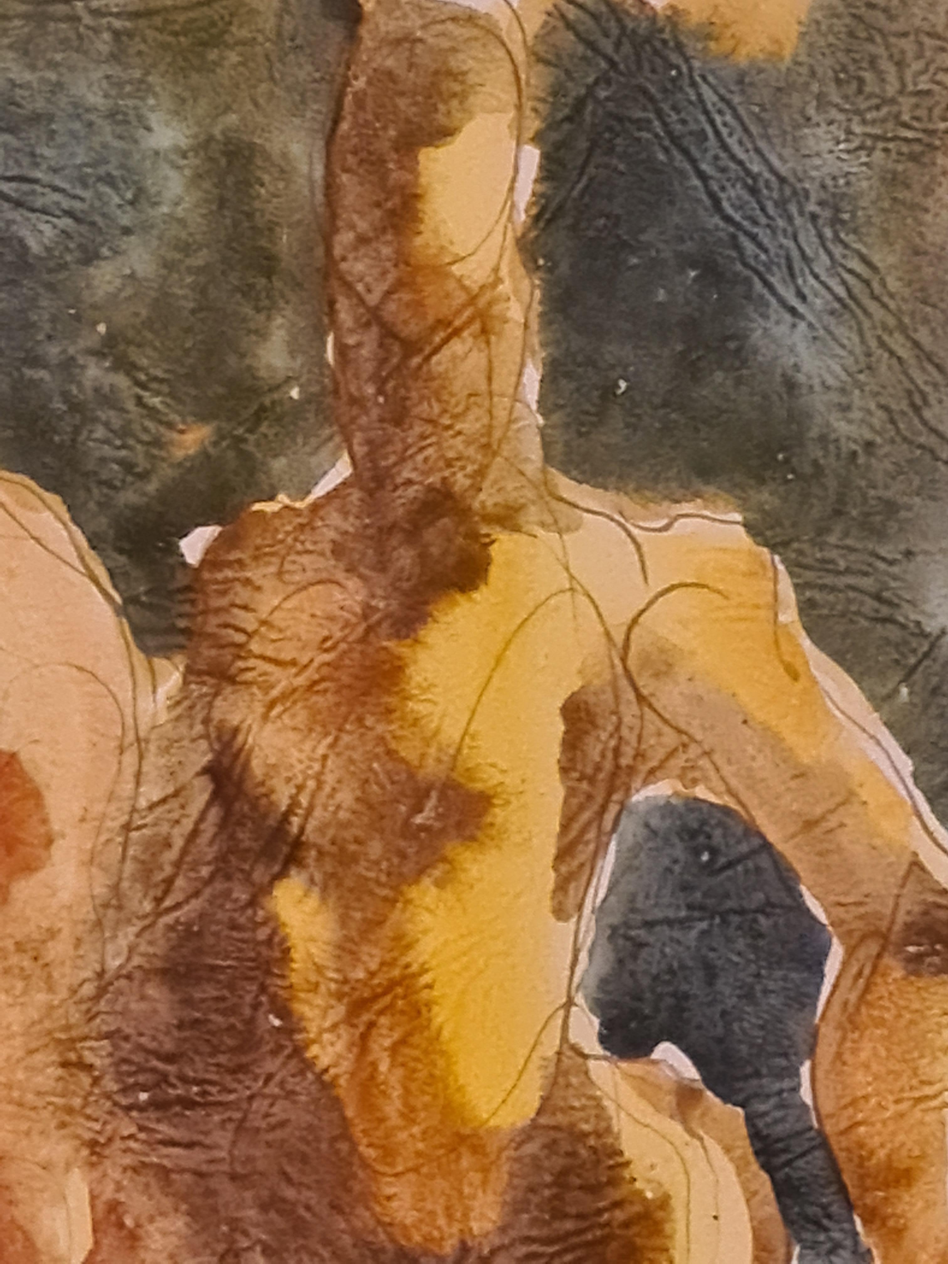Aquarelle et gouache sur papier fait main de la fin du milieu du siècle dernier représentant un couple de danseurs par Damien Hermellin. Signé et daté en bas à droite. Présenté dans un cadre Louis XV en bois, plâtre et dorure.

Hermellin est bien