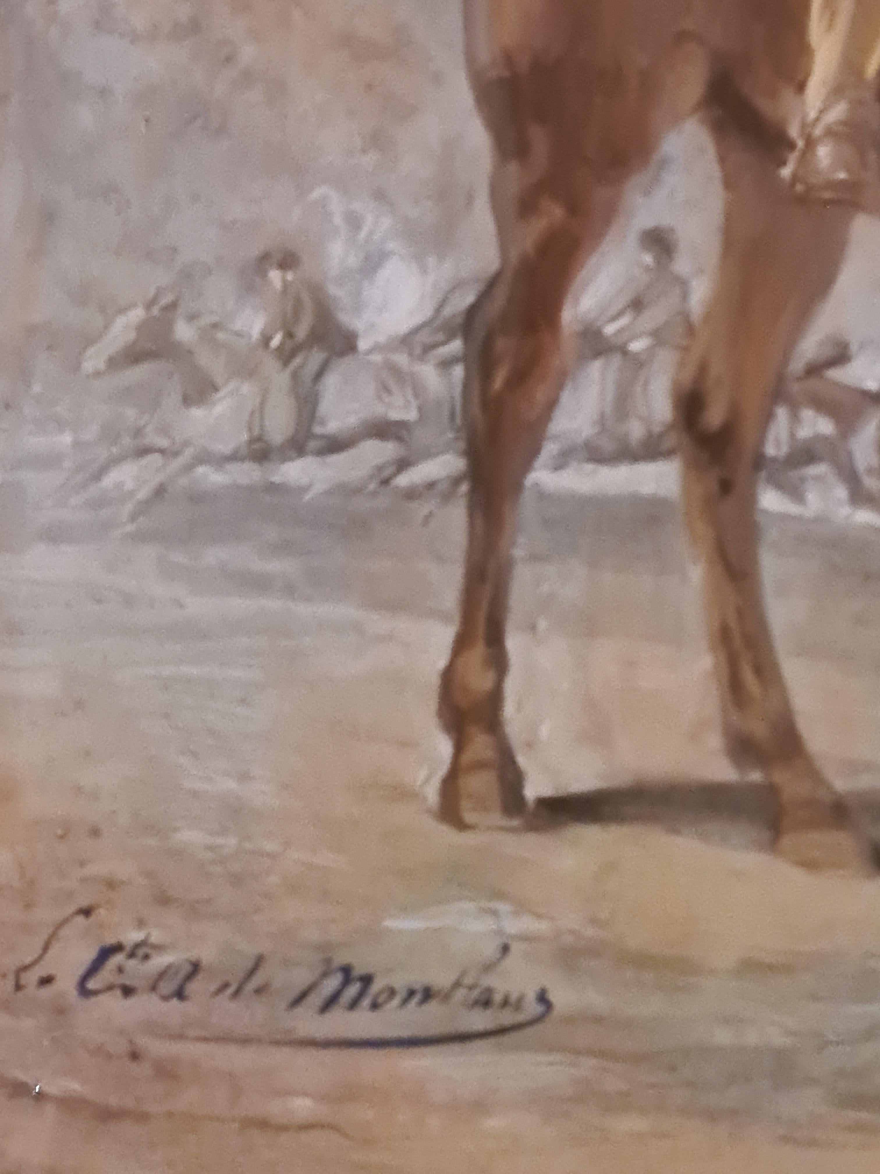 Aquarell und Gouache aus dem frühen 20. Jahrhundert. „Gentlemen at the Races, Point to Pointing“. (Braun), Figurative Art, von Sir Alfred James Munnings