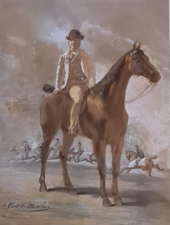 Early 20thC Watercolor and Gouache. 'Gentlemen at the Races, Point to Pointing'.