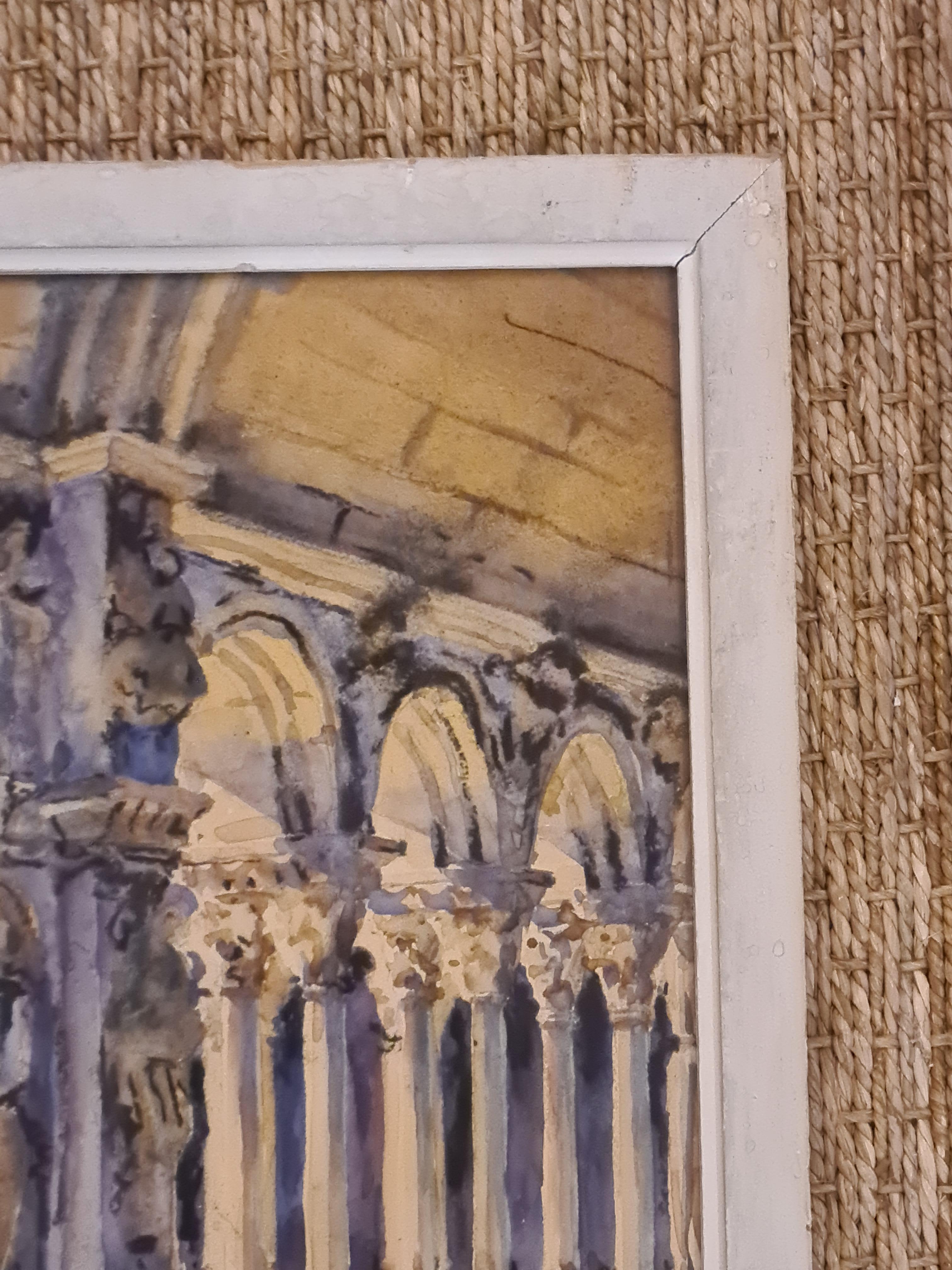 Mid 20th Century French architectural watercolour on paper of the Cloiture de St Trophime, in Arles. South of France by Georges Chappuis. Signed bottom left, in plain wood frame. (We will remove the glass for shipping).

A charming rendition of this