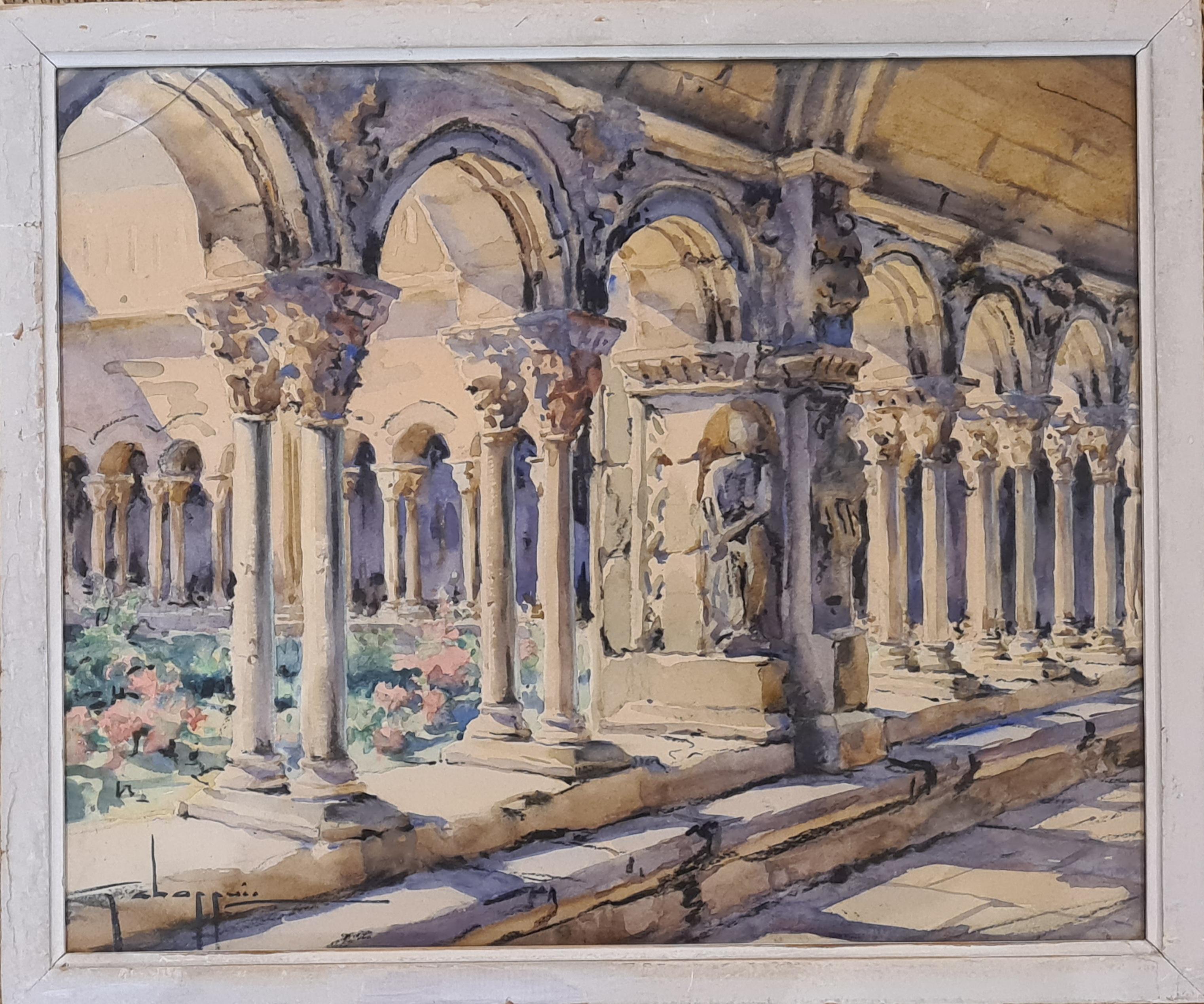 Arles, Cloiture de St Trophime, Mid 20th Century Architectural Watercolour - Art by Georges Chappuis