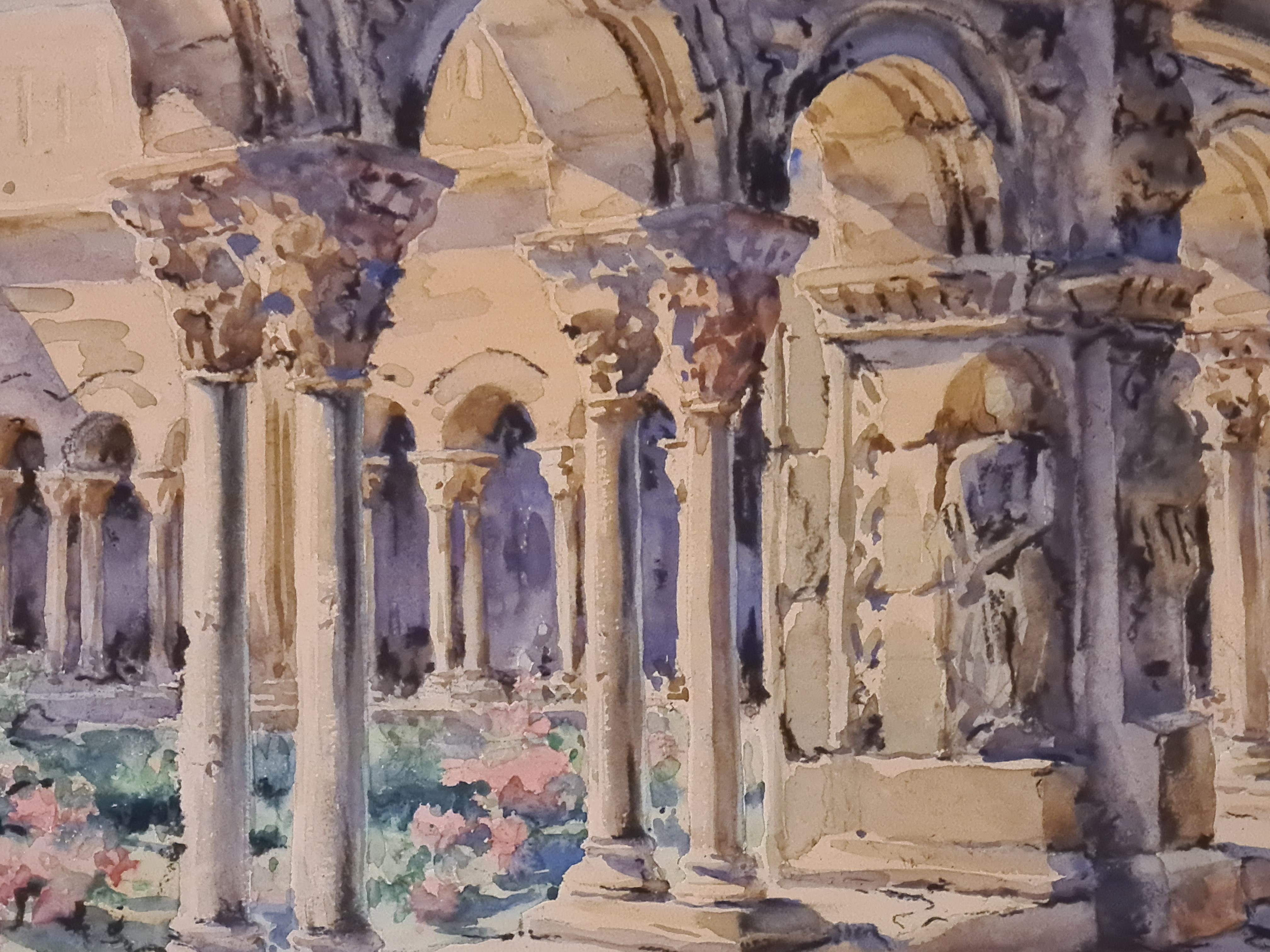 Arles, Cloiture de St Trophime, Mid 20th Century Architectural Watercolour - Romantic Art by Georges Chappuis