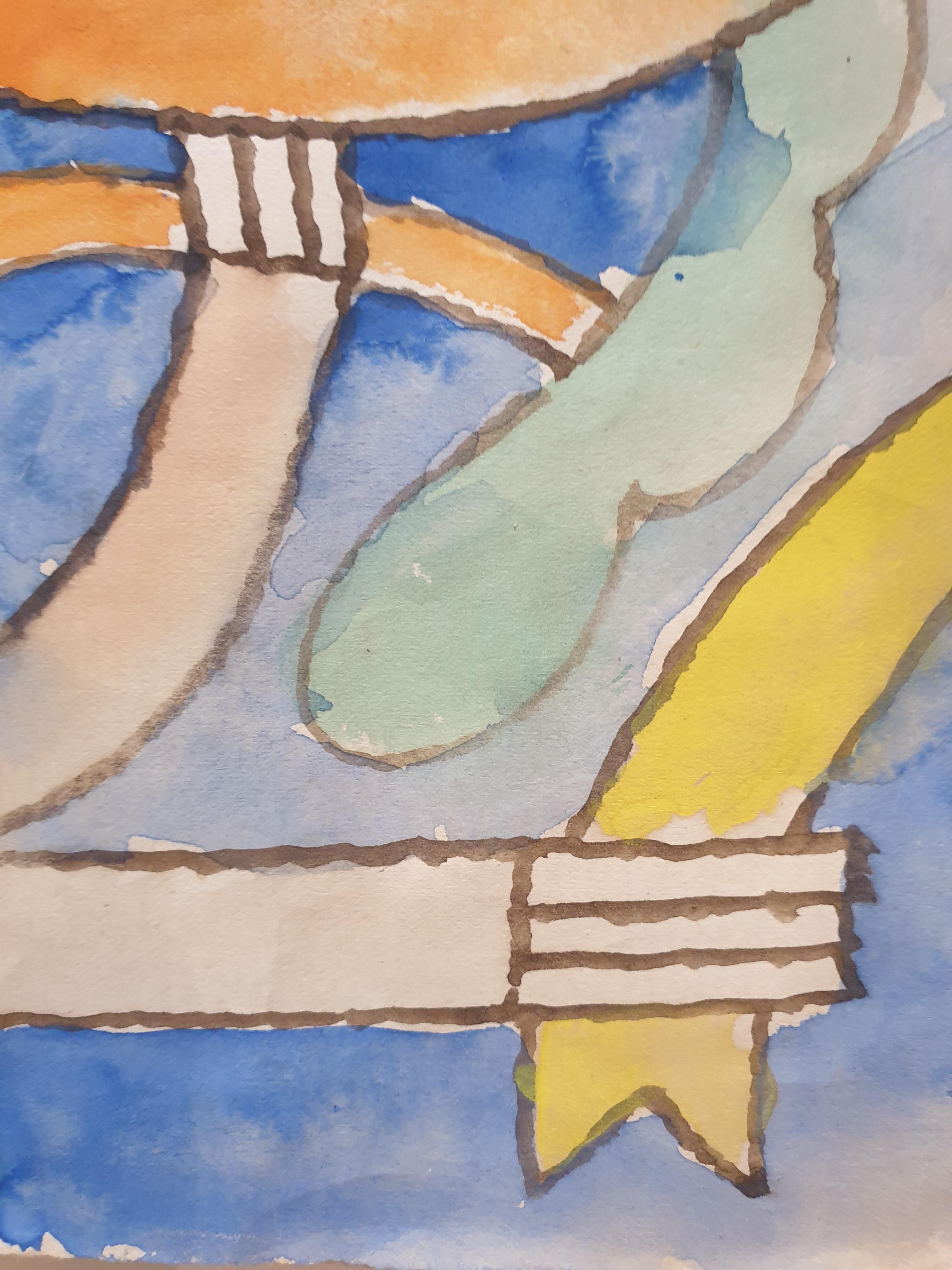Aquarelle abstraite lyrique et surréaliste du milieu du siècle dernier sur papier de l'artiste français Jean Clerté, signée et datée en bas à droite. Présenté dans un cadre de style mid-century.

Jean Clerté , né en 1930 à Saint-Savin-sur-Gartempe