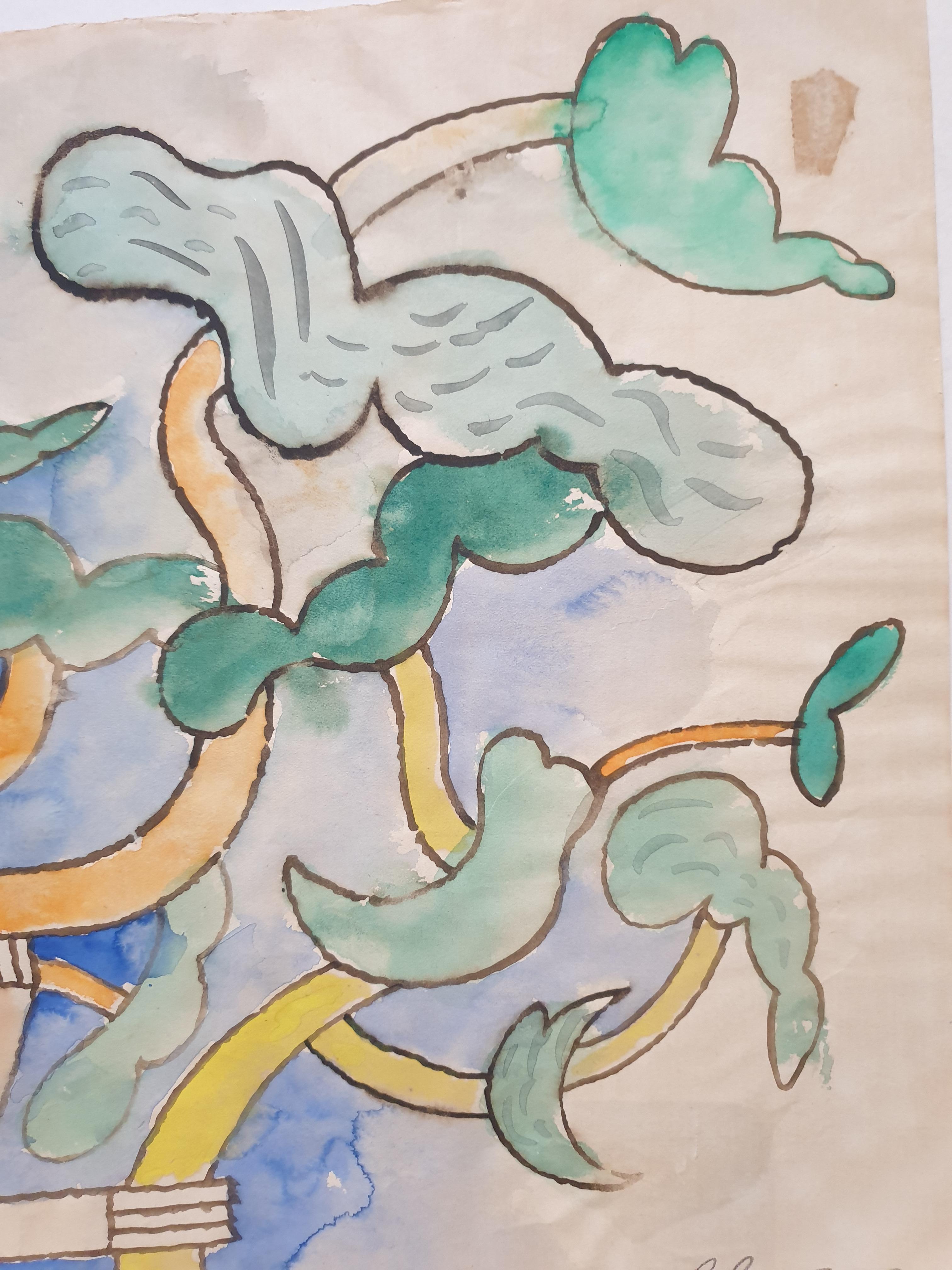« Mother Nature », aquarelle abstraite lyrique surréaliste sur papier. en vente 4