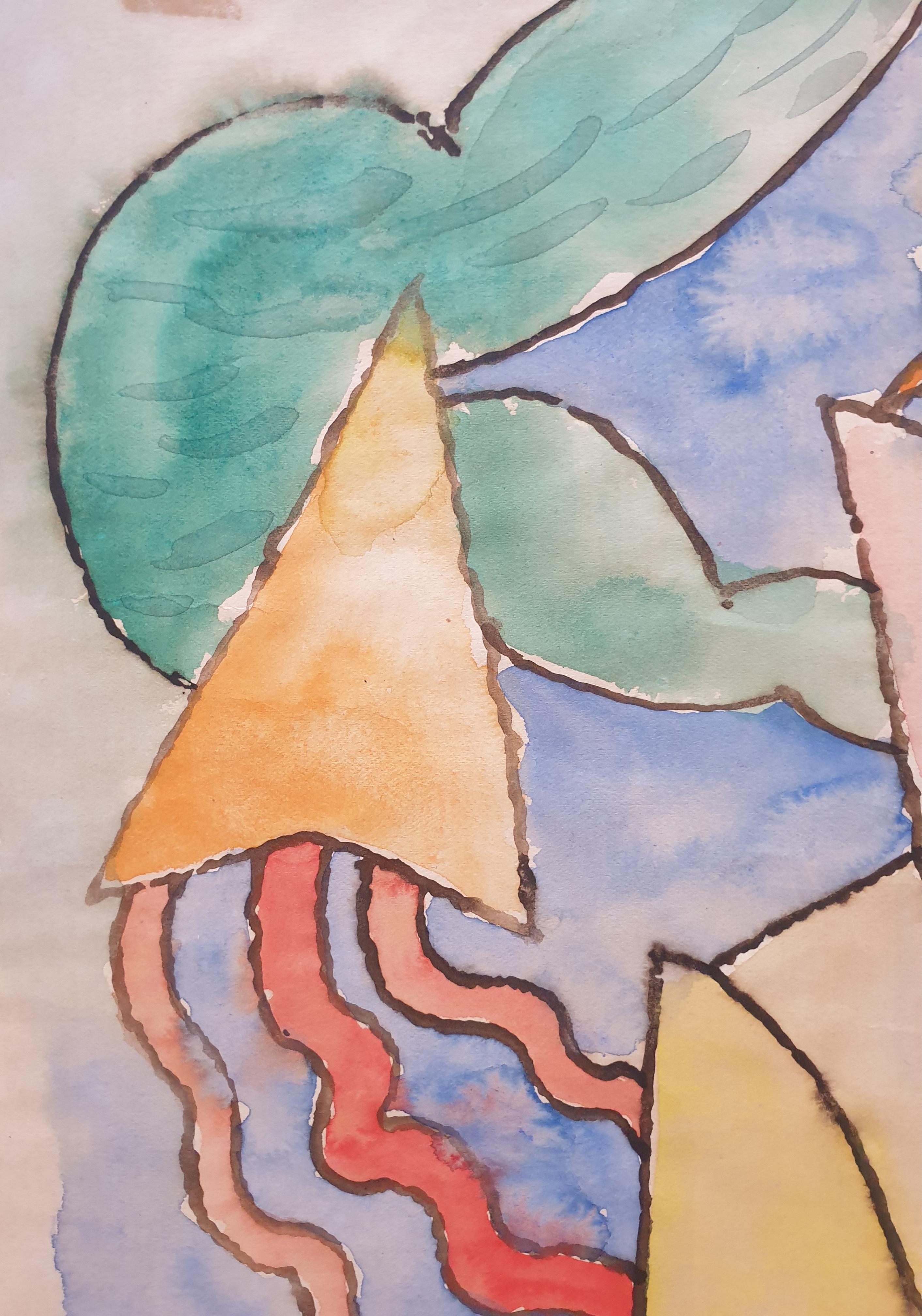 Aquarelle sur papier abstraite lyrique surréaliste « Mother Nature ». - Surréalisme Art par Jean Clerté 