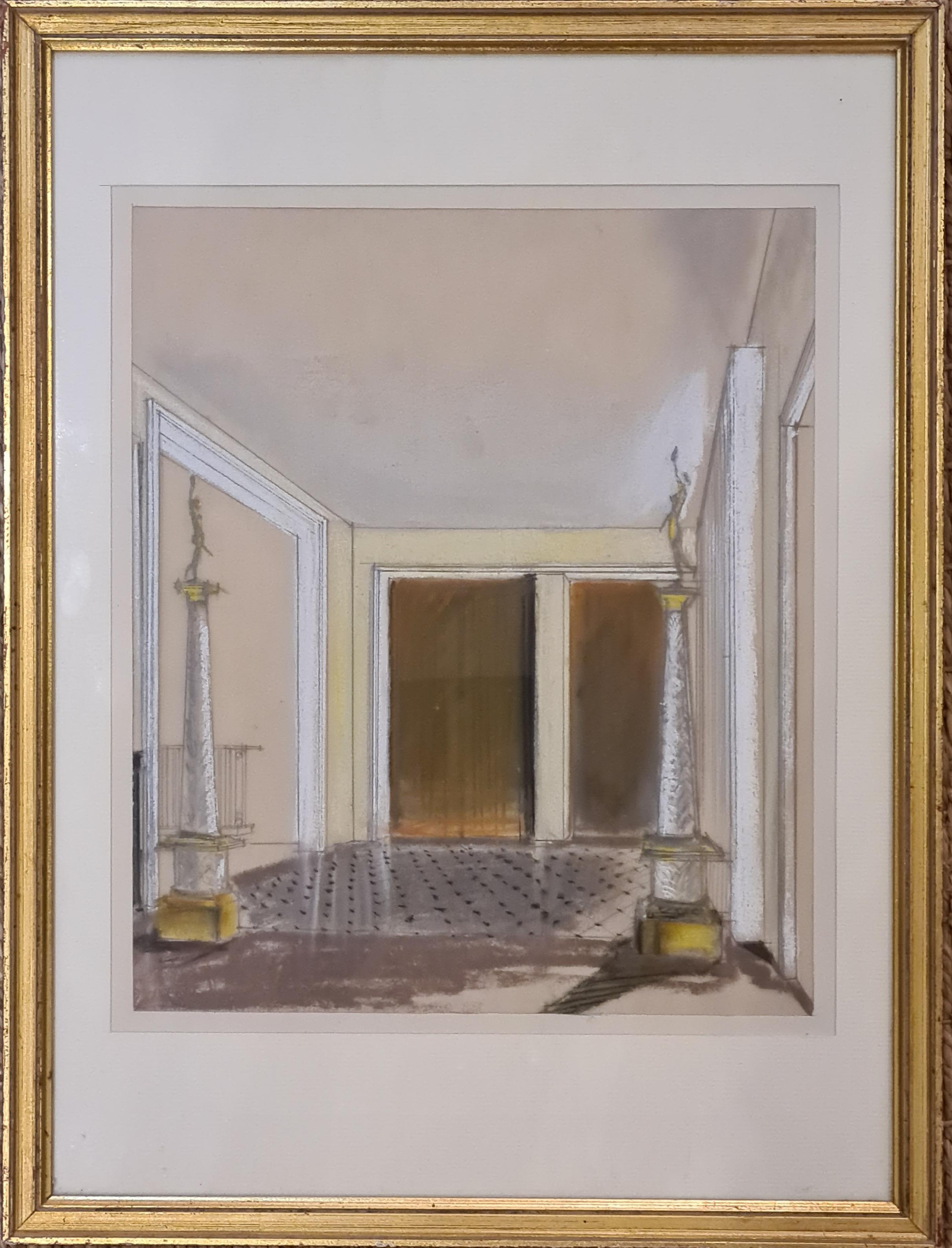 (after) Jean Michel Frank Interior Art - Project for a Hallway, Art Deco Modern Architectural Interior Design Drawing