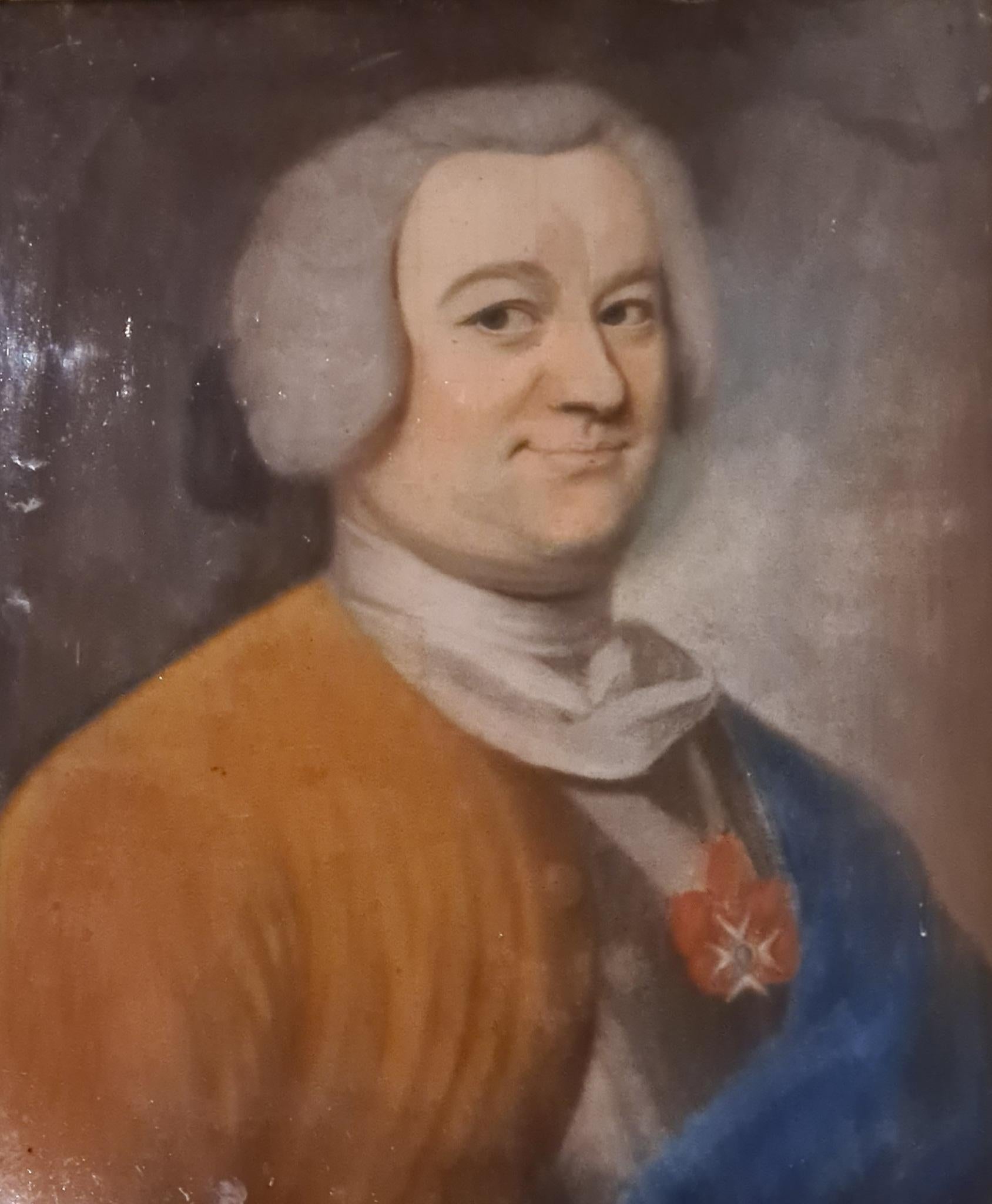 Portrait français au pastel d'un chevalier de l'Ordre de Saint-Louis. - Painting de (Circle of) Jean Baptiste Greuze
