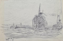 Paquebot à Boulogne Sur Mer, late 19th Century French Marine Drawing