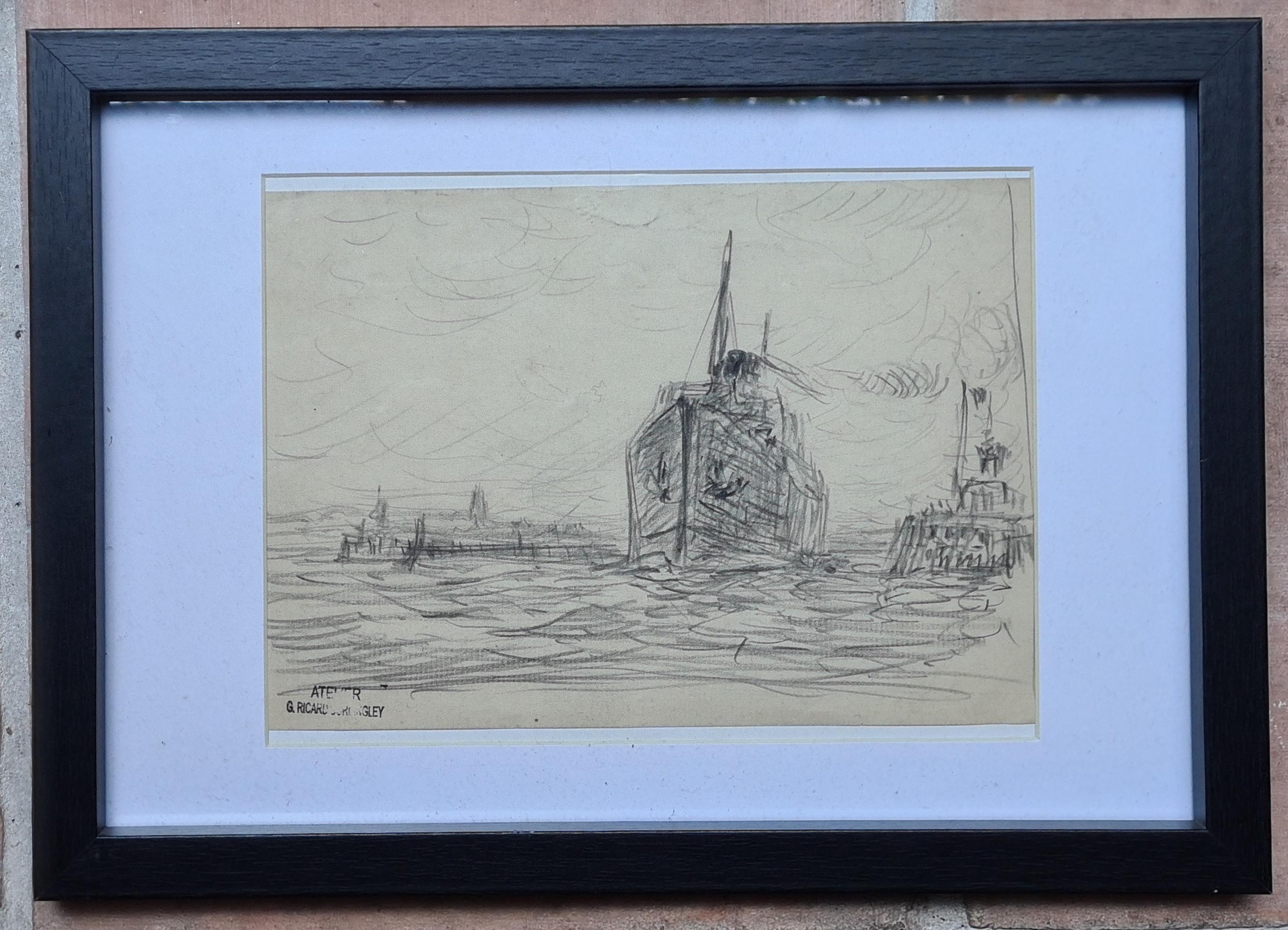 Paquebot à Boulogne Sur Mer, late 19th Century French Marine Drawing For Sale 3
