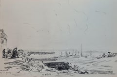 Locmaria, Île de Groix, Late 19th Century French Marine Drawing