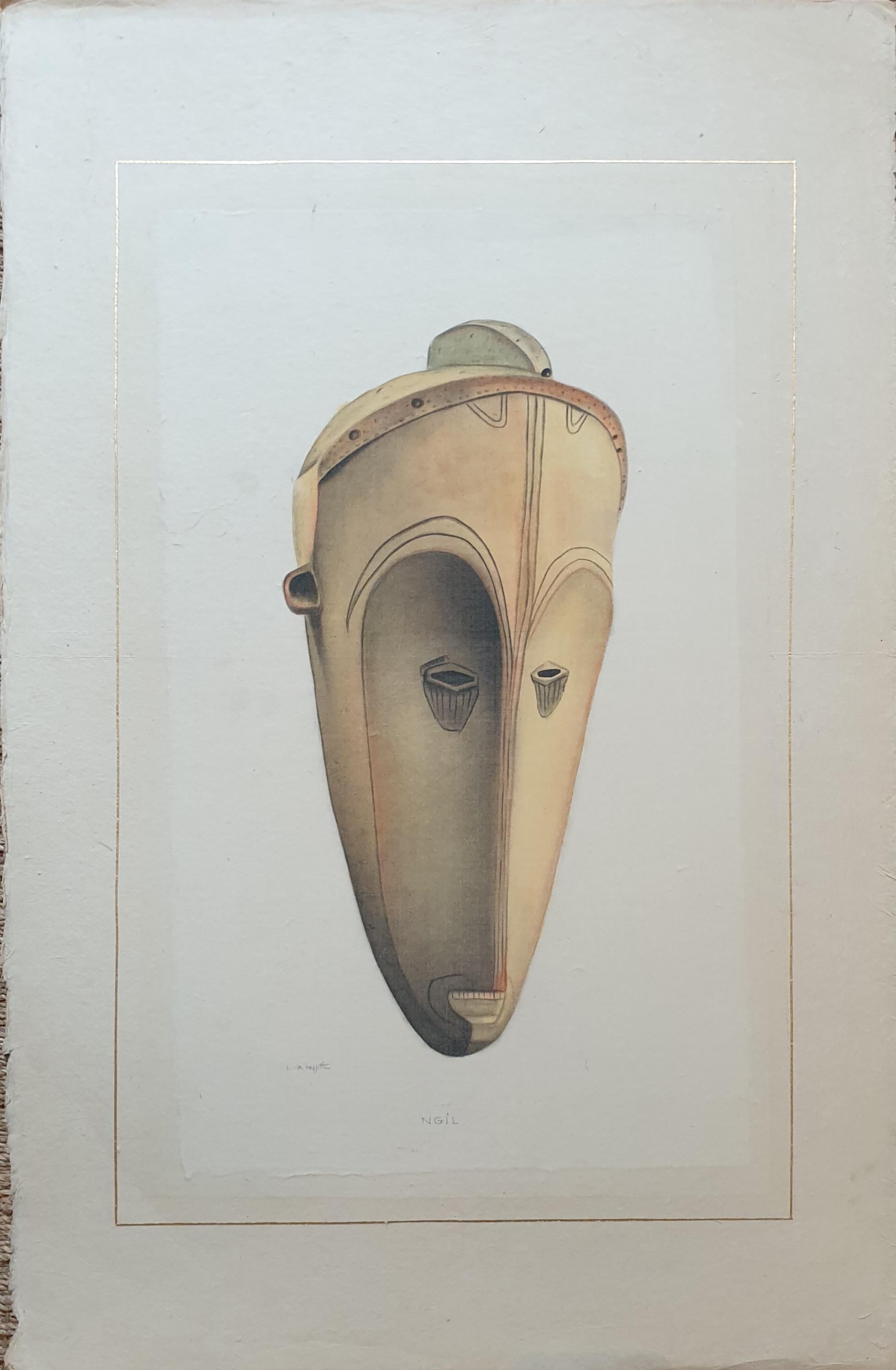 African Ngil Mask. Watercolour on Handmade Paper on Vélin d'Arches. For Sale 6