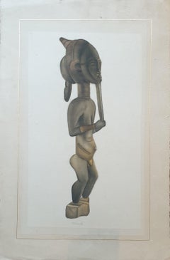 Retro African 'Baoule' figure. Watercolour on Handmade paper Laid on Vélin d'Arches. 