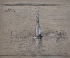 Segelboot auf einer Lagune, französische Meereszeichnung des 19. Jahrhunderts