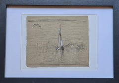 Sailboat On a Lagoon, French 19th Century Marine Drawing