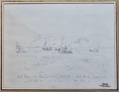 Sailboats, French 19th Century Marine Drawing