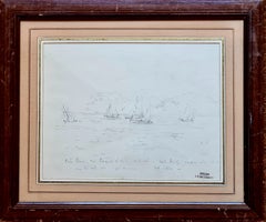 Sailboats, French 19th Century Marine Drawing