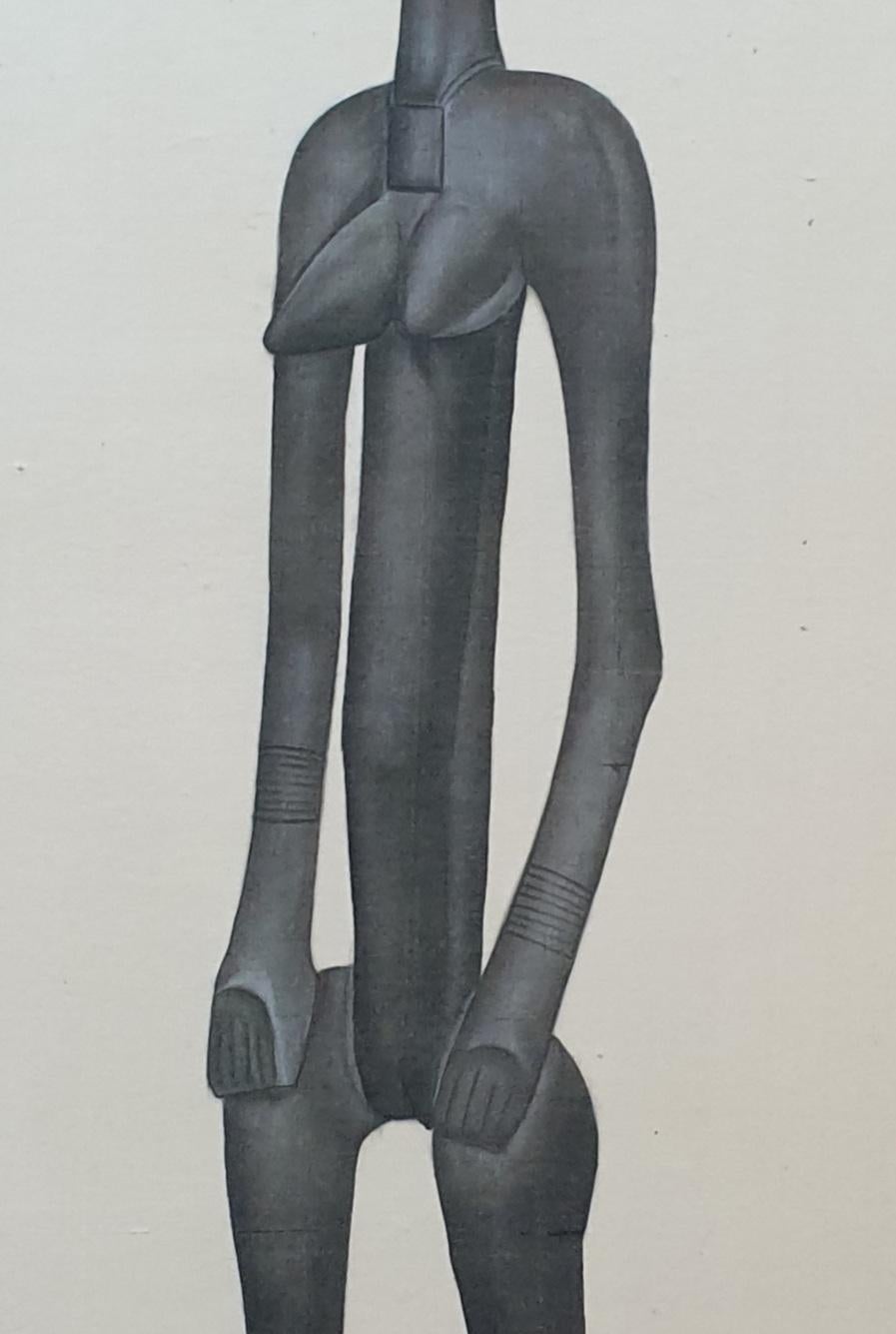 African Senoufo Figure. Watercolour on Handmade Paper Laid on Vélin d'Arches For Sale 5
