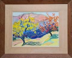 Trees in a Fauvist Landscape, Colourful French Watercolour
