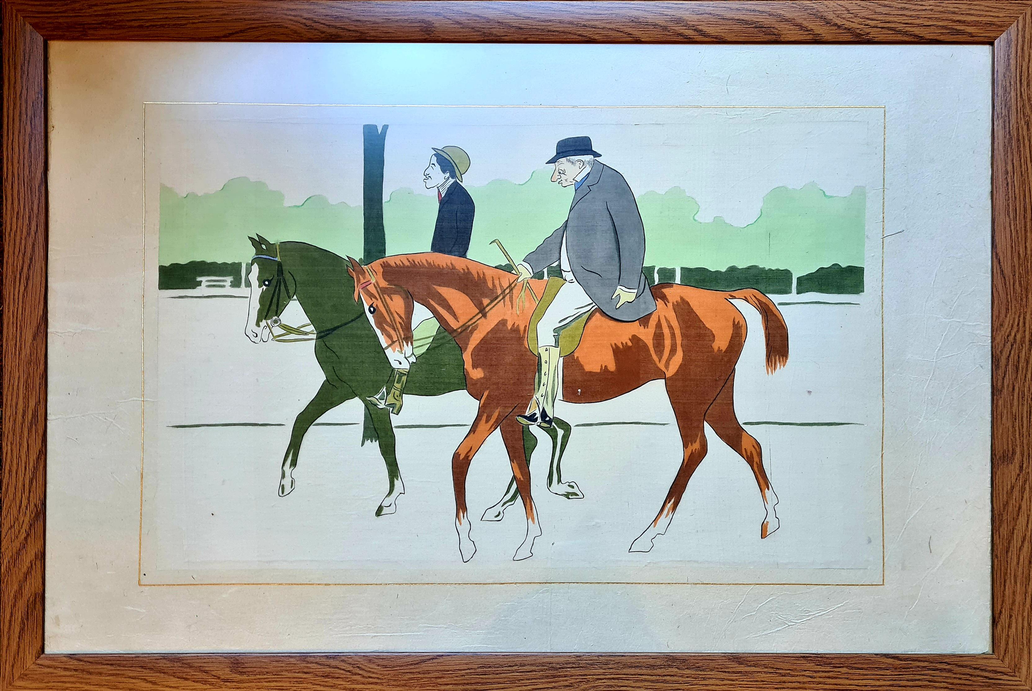 A Ride In The Park, Large Goauche and Watercolour Caricature On Handmade Paper - Art by La Roche Laffitte