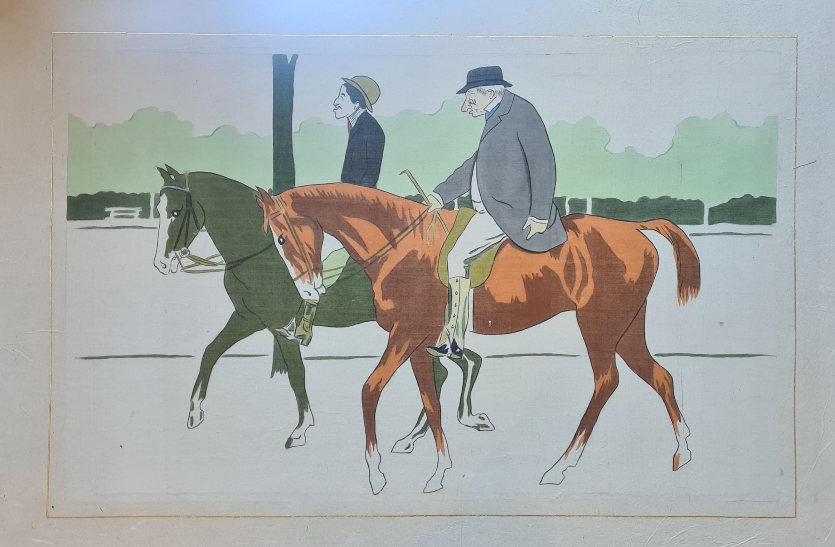 A Ride In The Park, Large Goauche and Watercolour Caricature On Handmade Paper - Modern Art by La Roche Laffitte