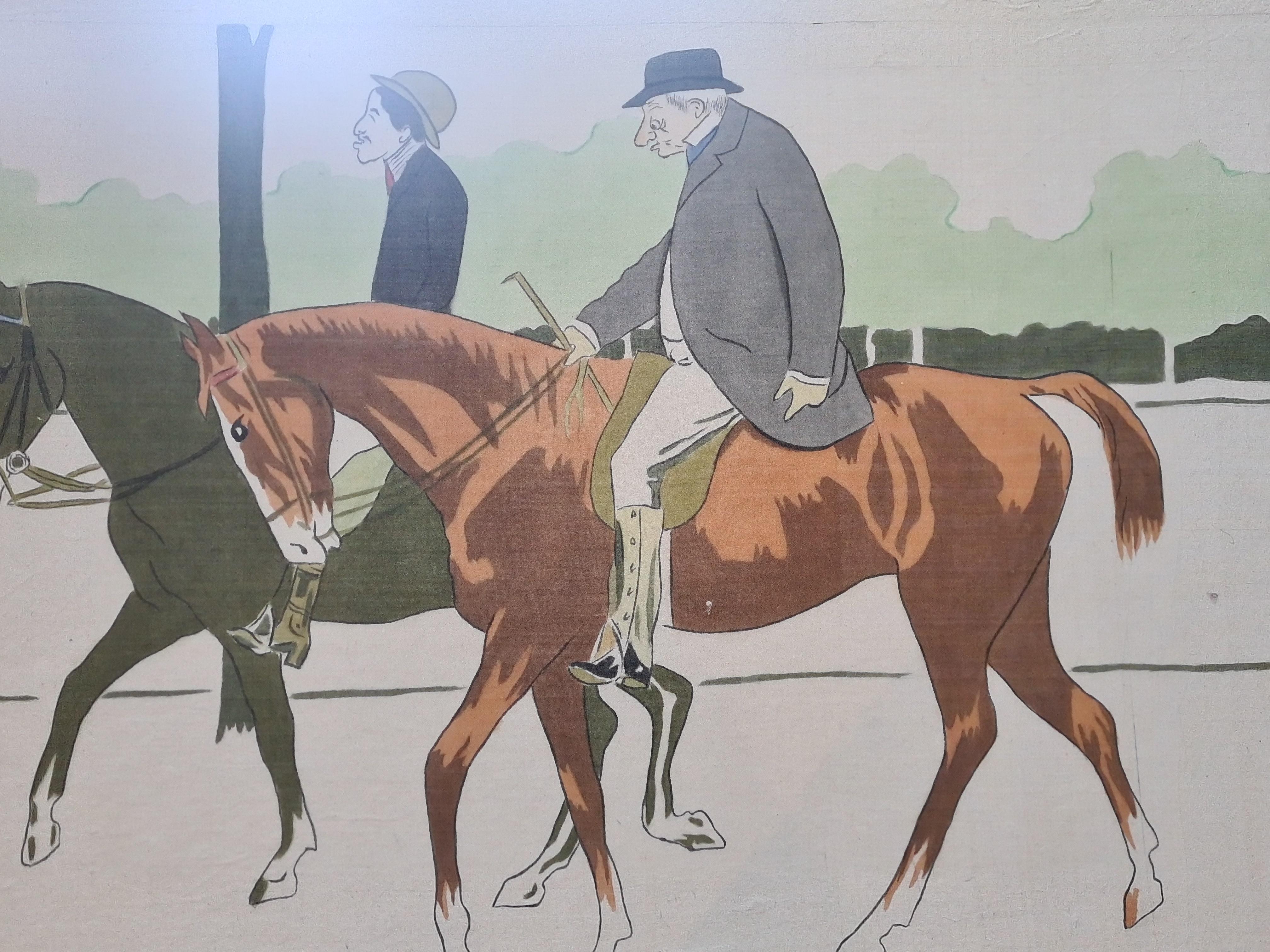 A Ride In The Park, Large Goauche and Watercolour Caricature On Handmade Paper - Gray Animal Art by La Roche Laffitte