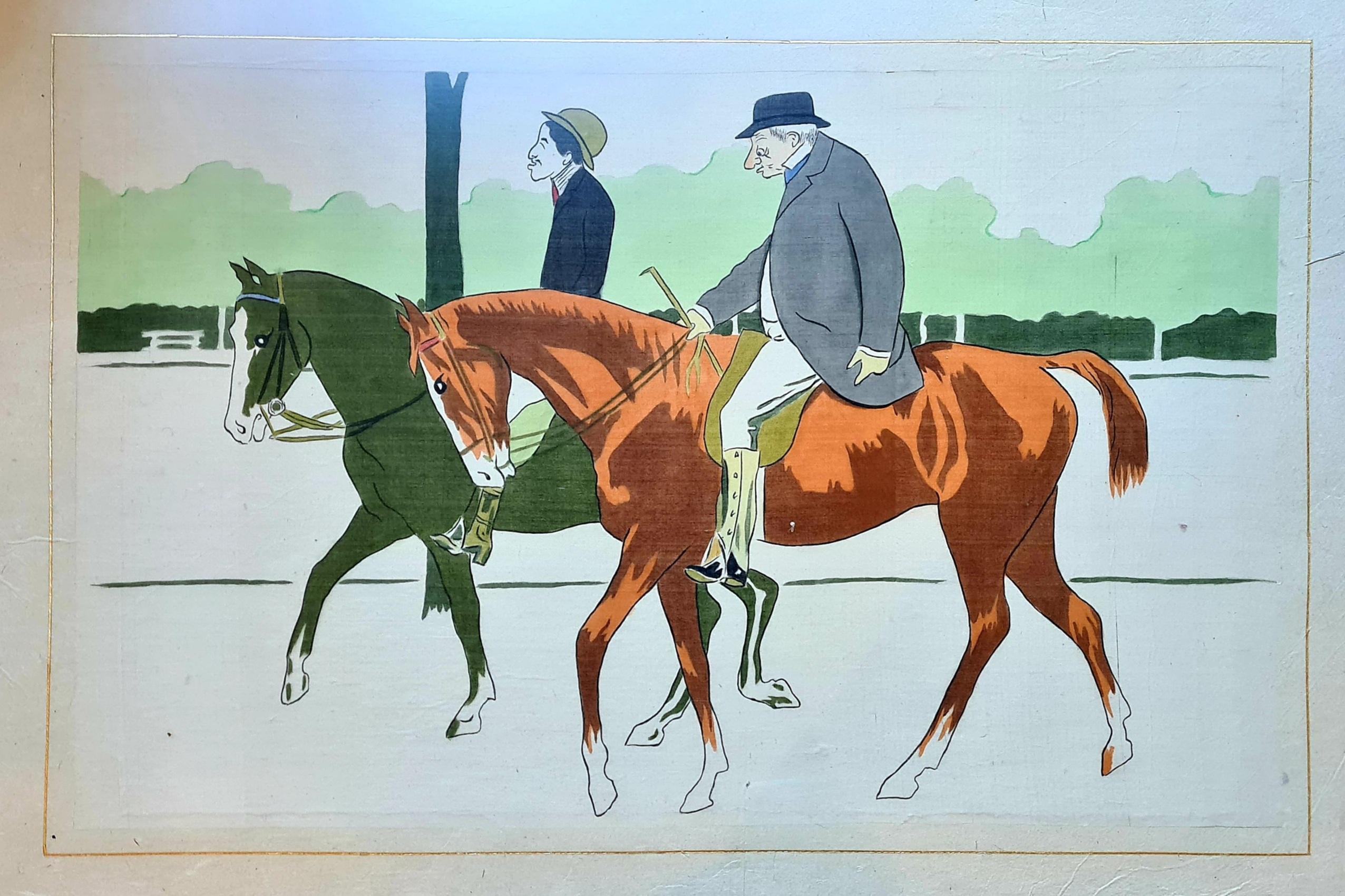La Roche Laffitte Animal Art - A Ride In The Park, Large Goauche and Watercolour Caricature On Handmade Paper
