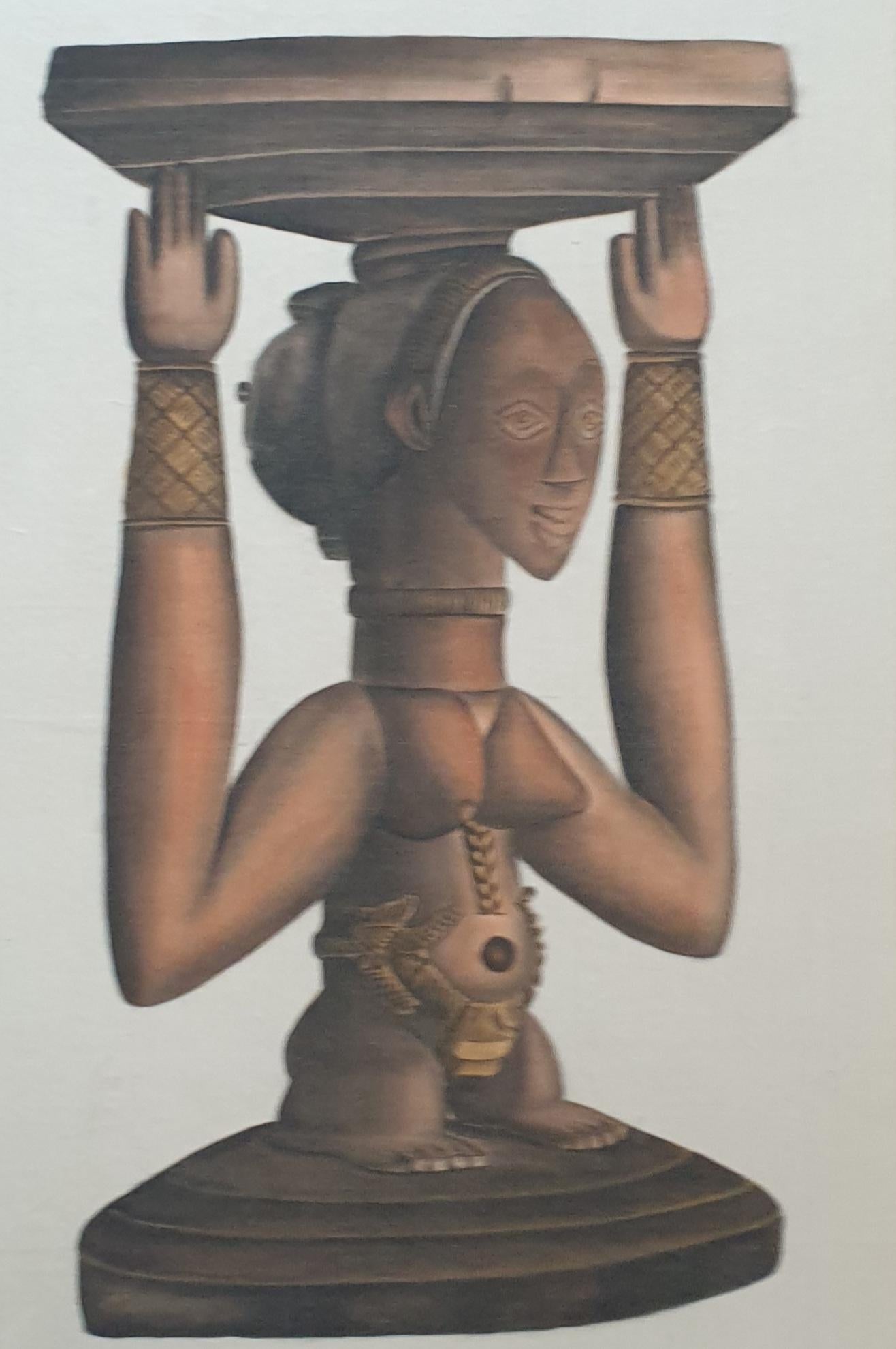 Aquarelle sur papier artisanal posé sur vélin d'arches d'une sculpture africaine. en vente 7