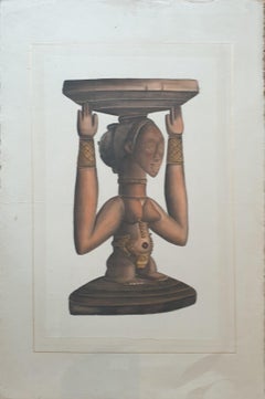 Aquarell auf handgeschöpftem Papier auf Vélin d'Arches von einer afrikanischen Skulptur.
