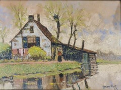 Antique The Dutch House, Farm on the Canal 