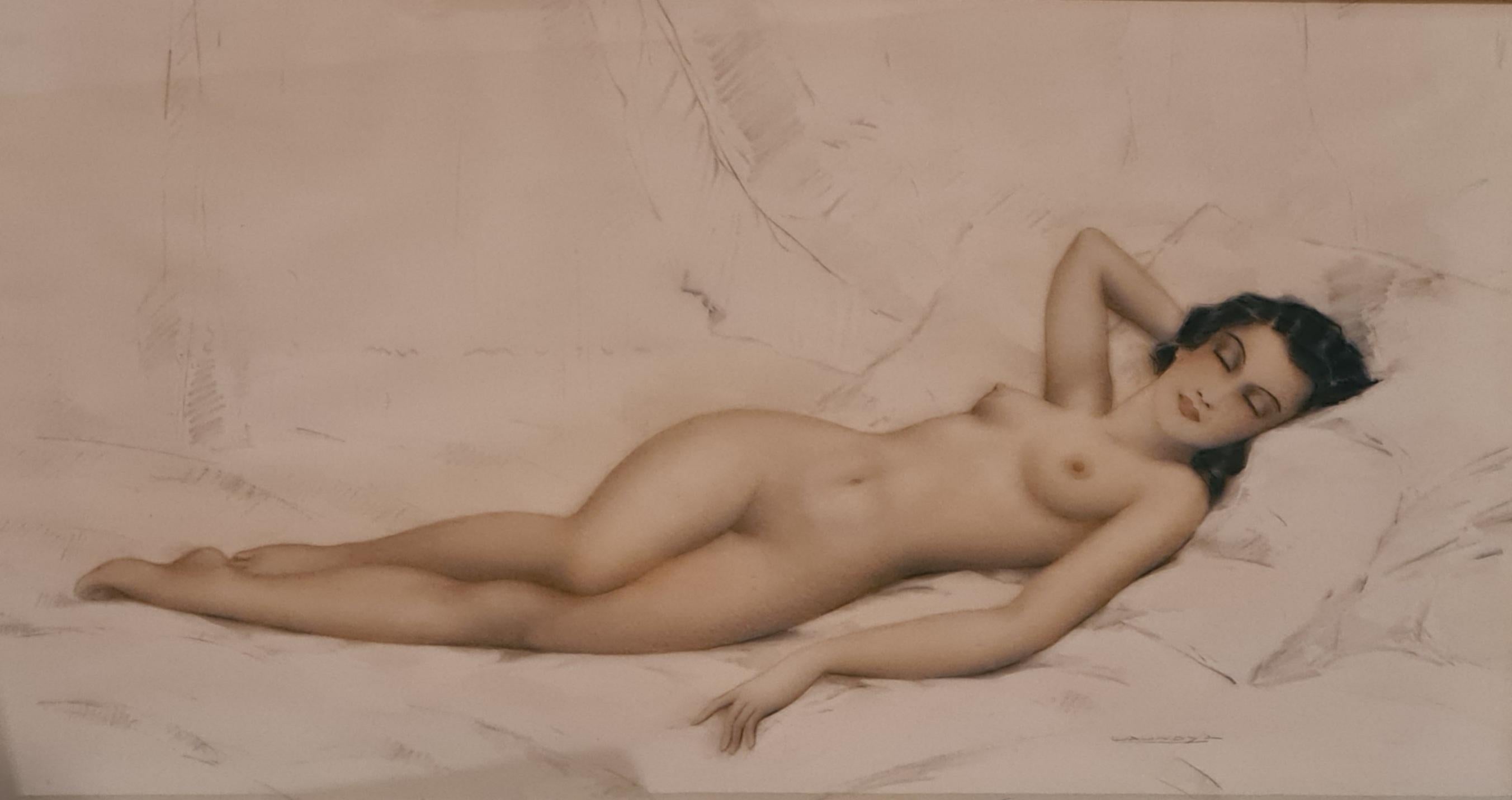 Launay Nude Painting - La Dormeuse, Large French Mid Century Female Nude