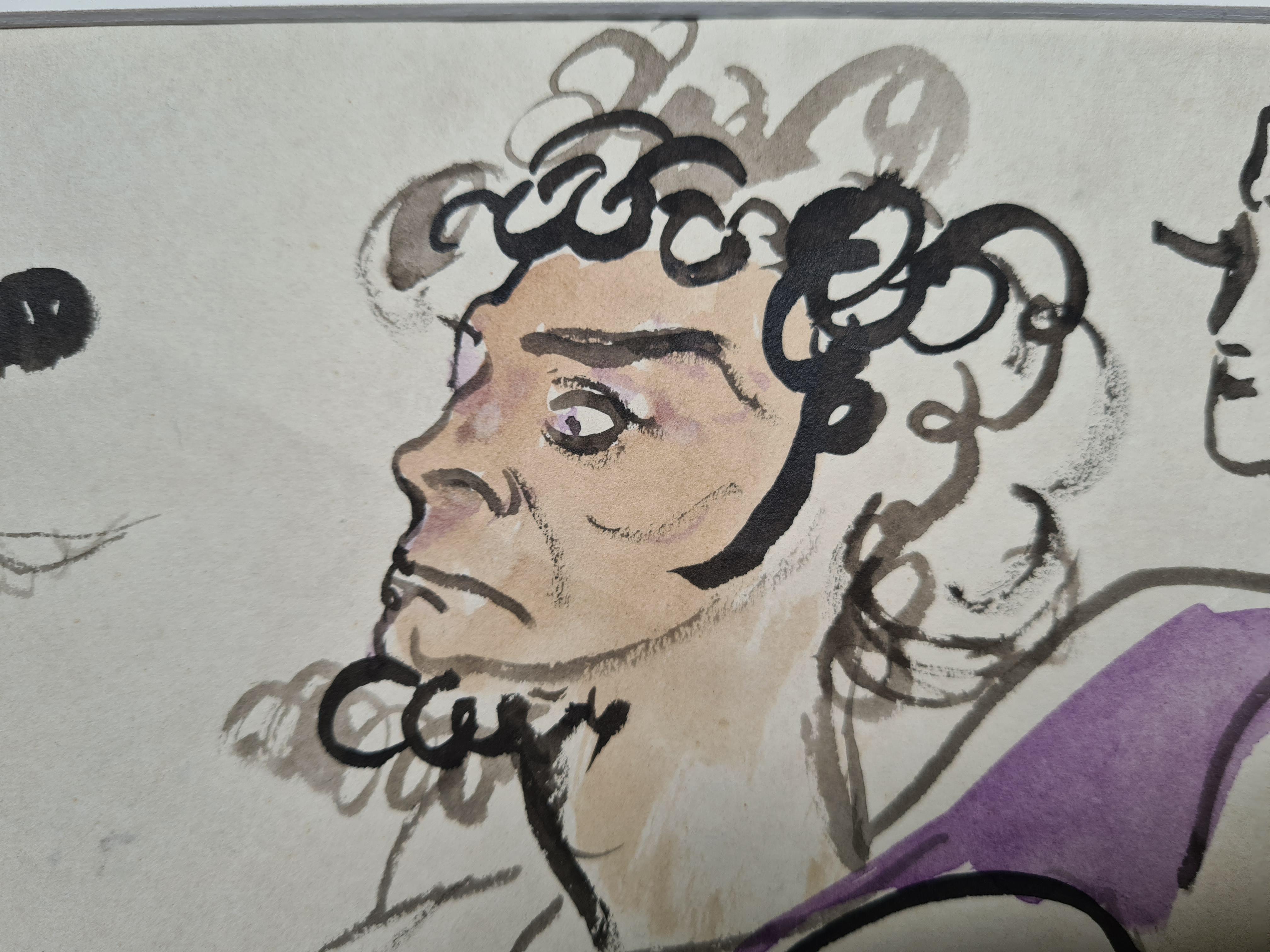 The Beauties and the Beast, Original Watercolour Study of Theatrical Characters - Art by Christian Bérard