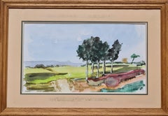 Trees in a French Country Landscape. Watercolor.